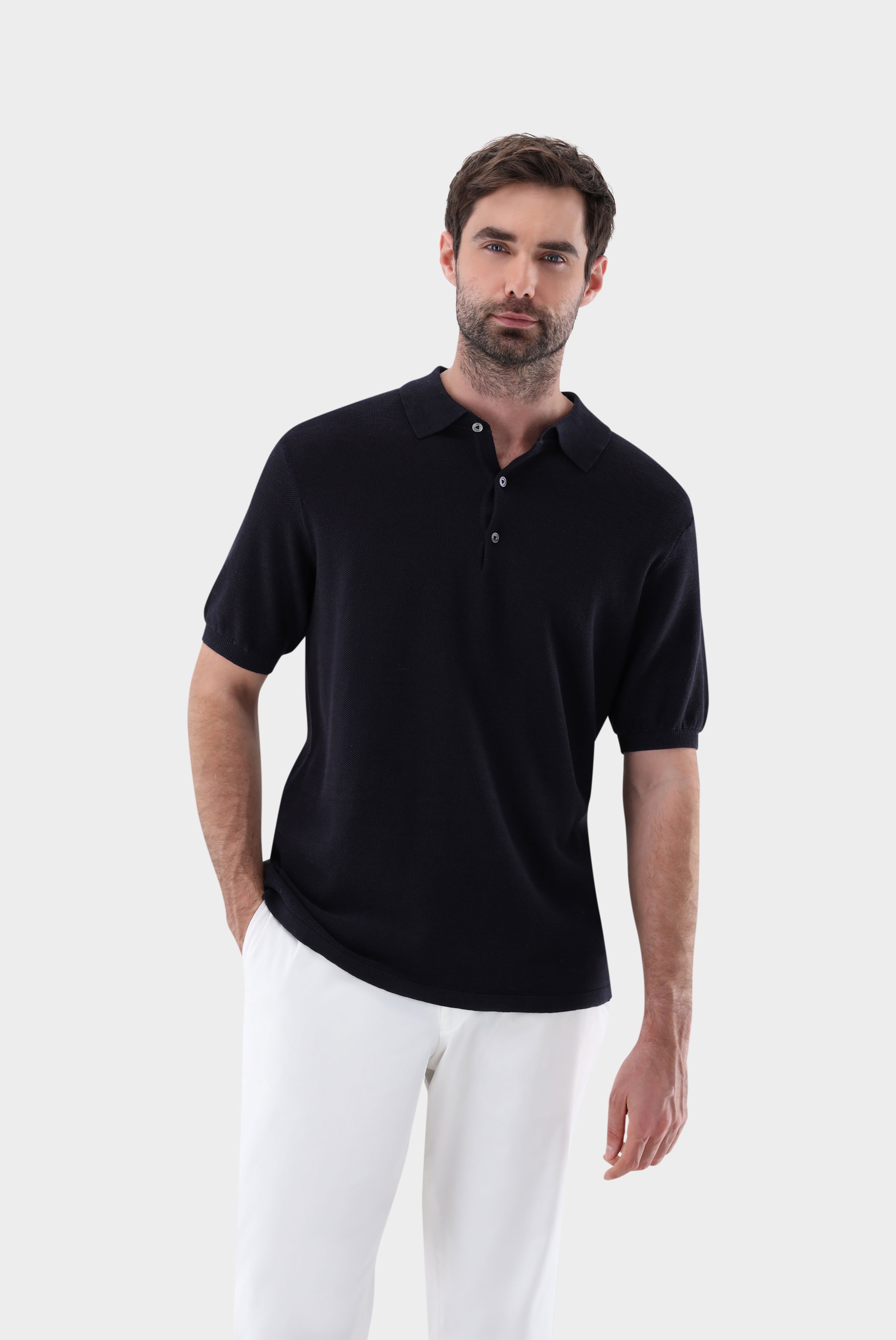 Strick-Poloshirt mit Reiskorn Optik