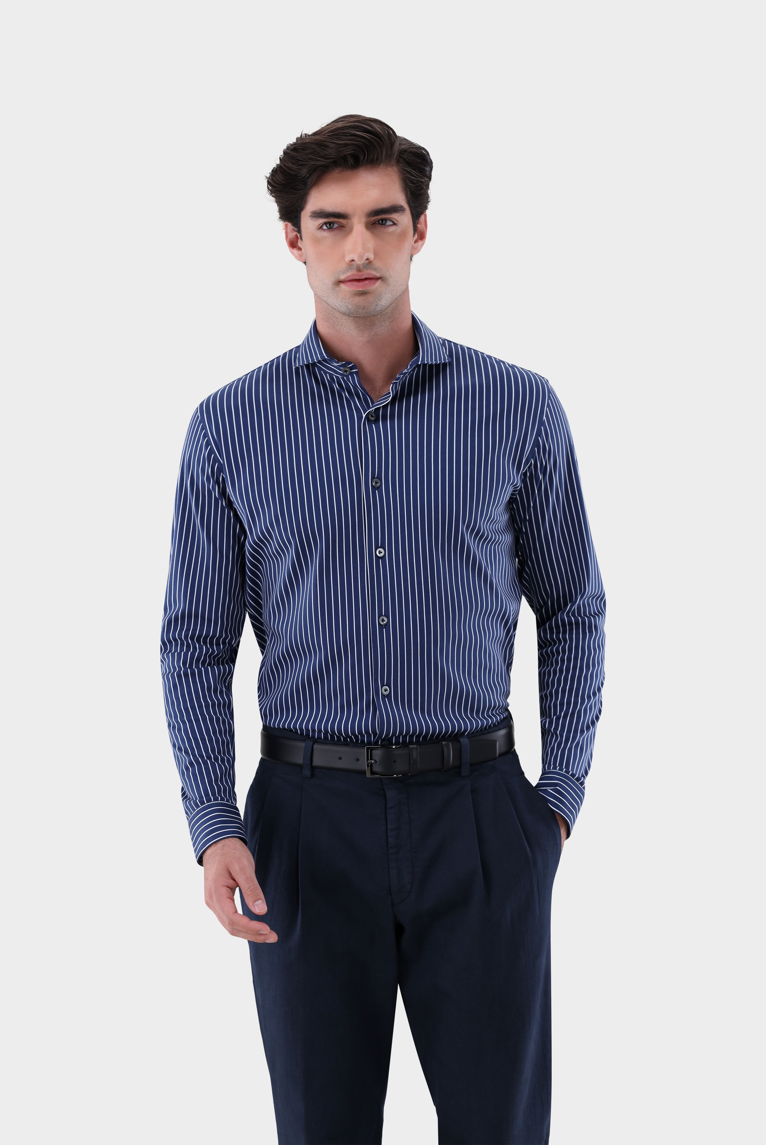 Jerseyhemd mit Nadelstreifen Tailor Fit