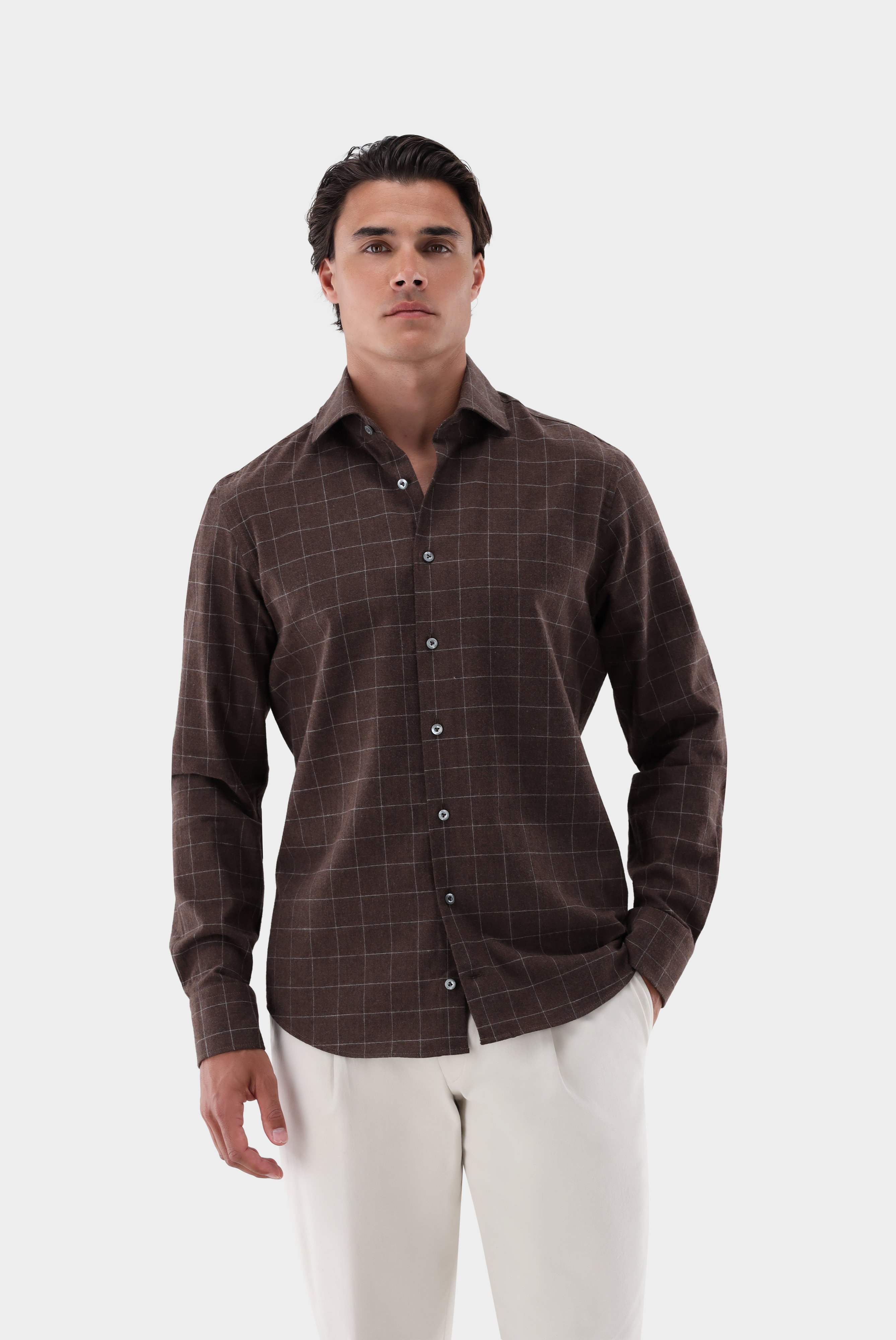 Checked Flannel shirt with shark collar