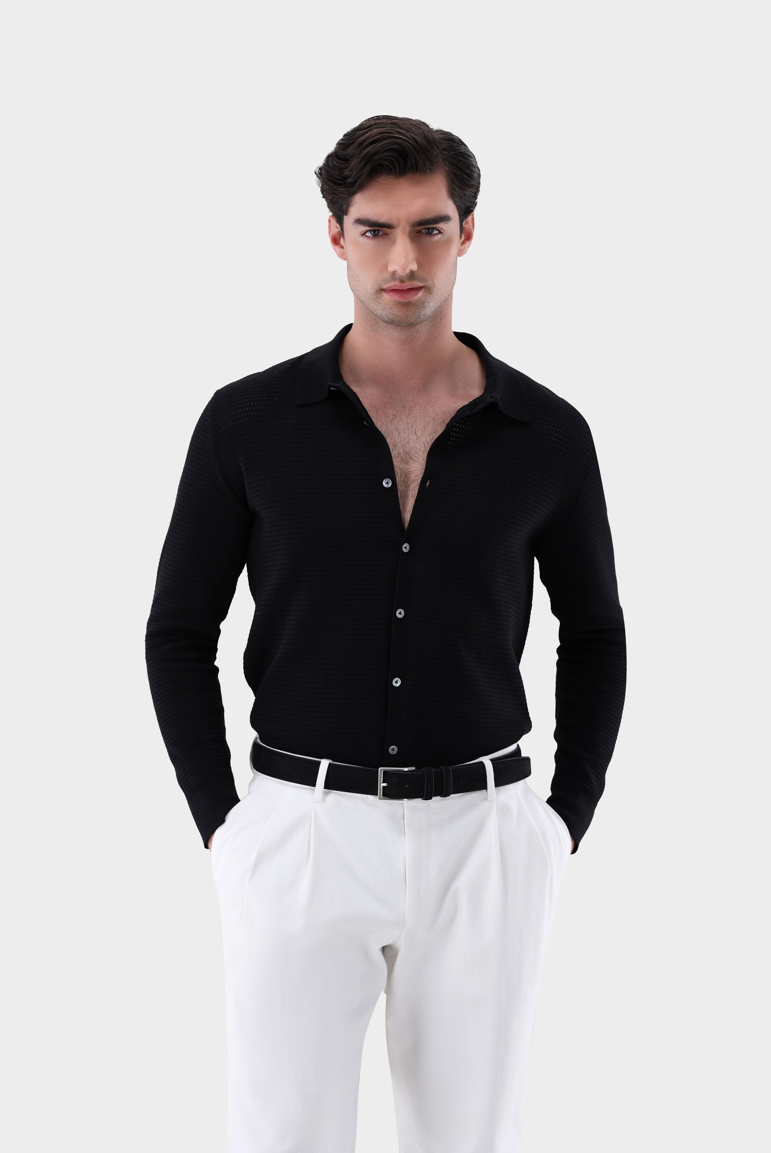 Strickhemd mit Retro Struktur aus Air Cotton