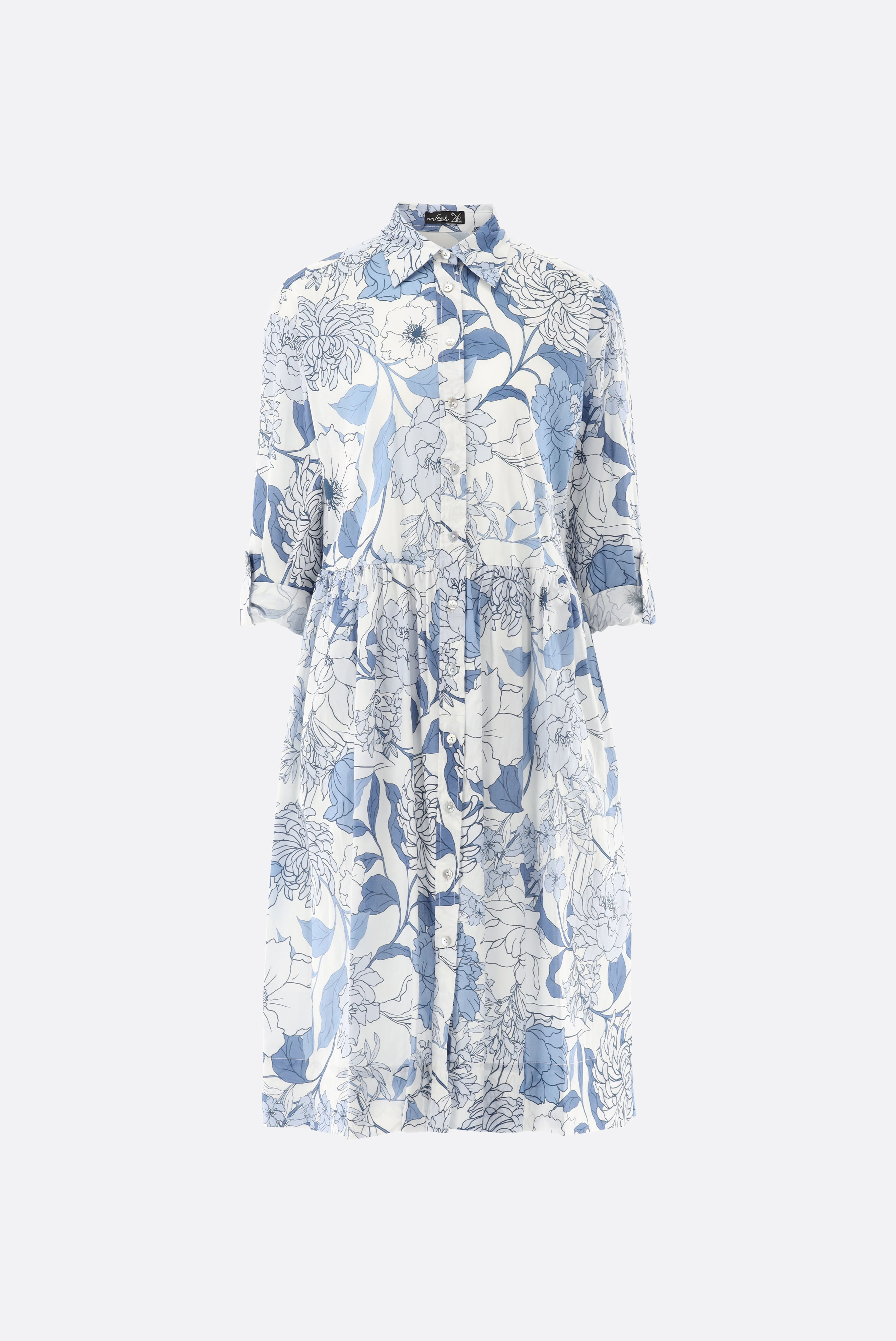 Knielanges Hemdblusenkleid mit Blumendruck
