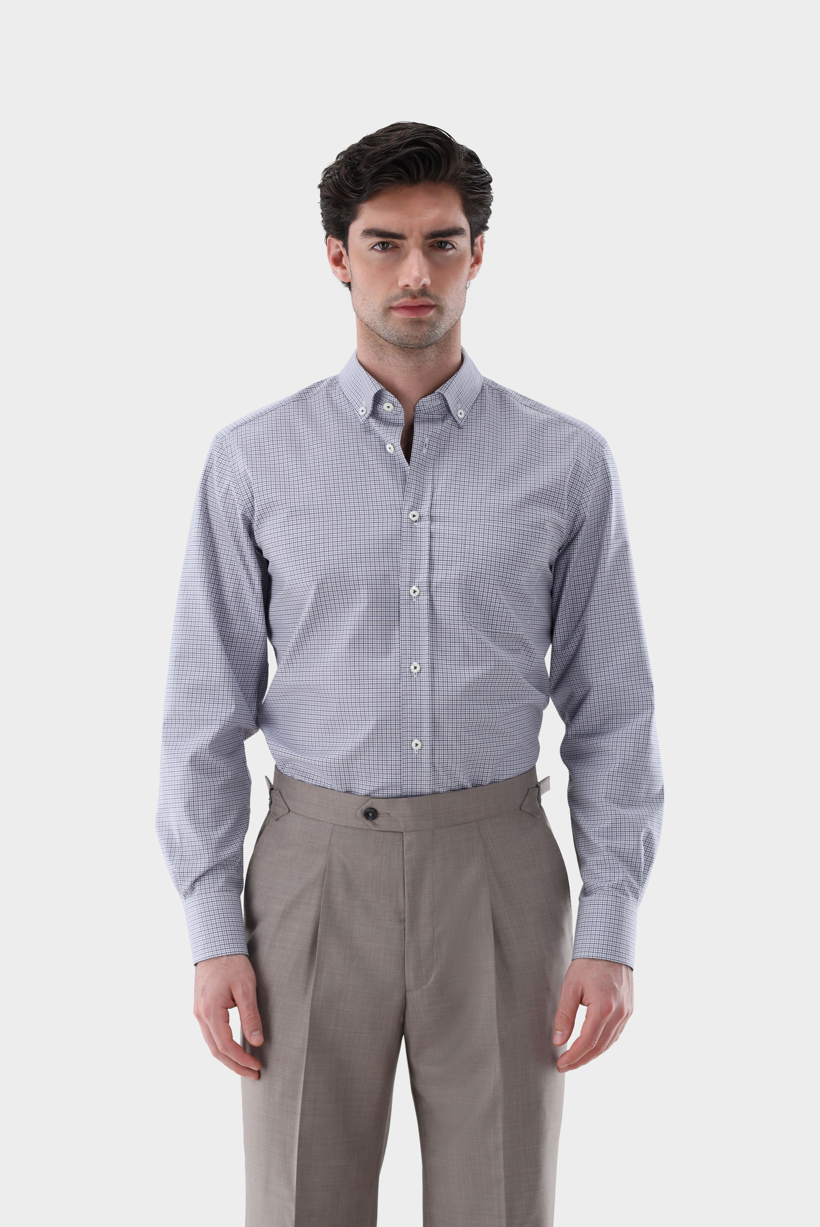 Kariertes Button-Hemd aus bügelfreiem Twill