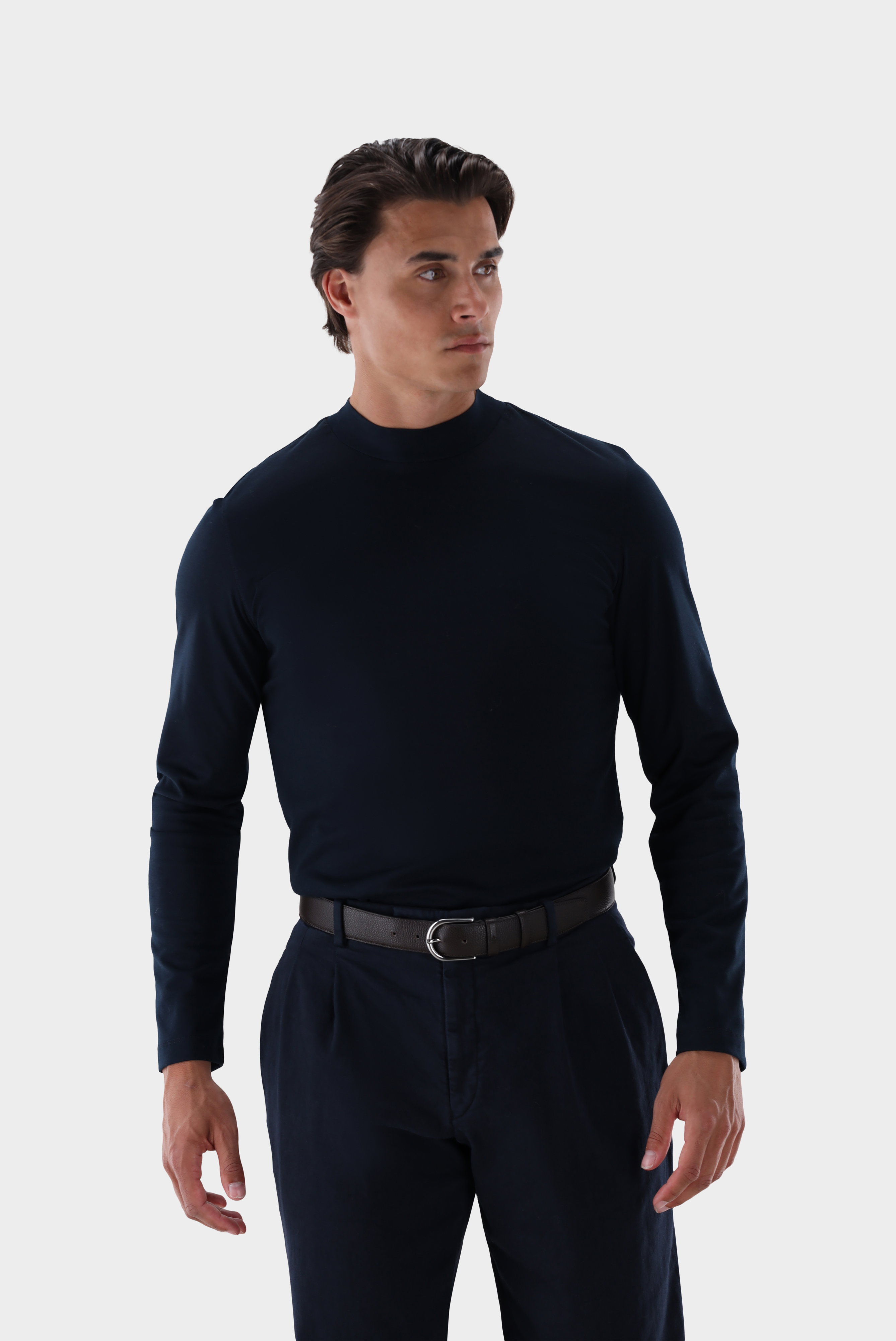 Mock-neck shirt with cashmere and cotton