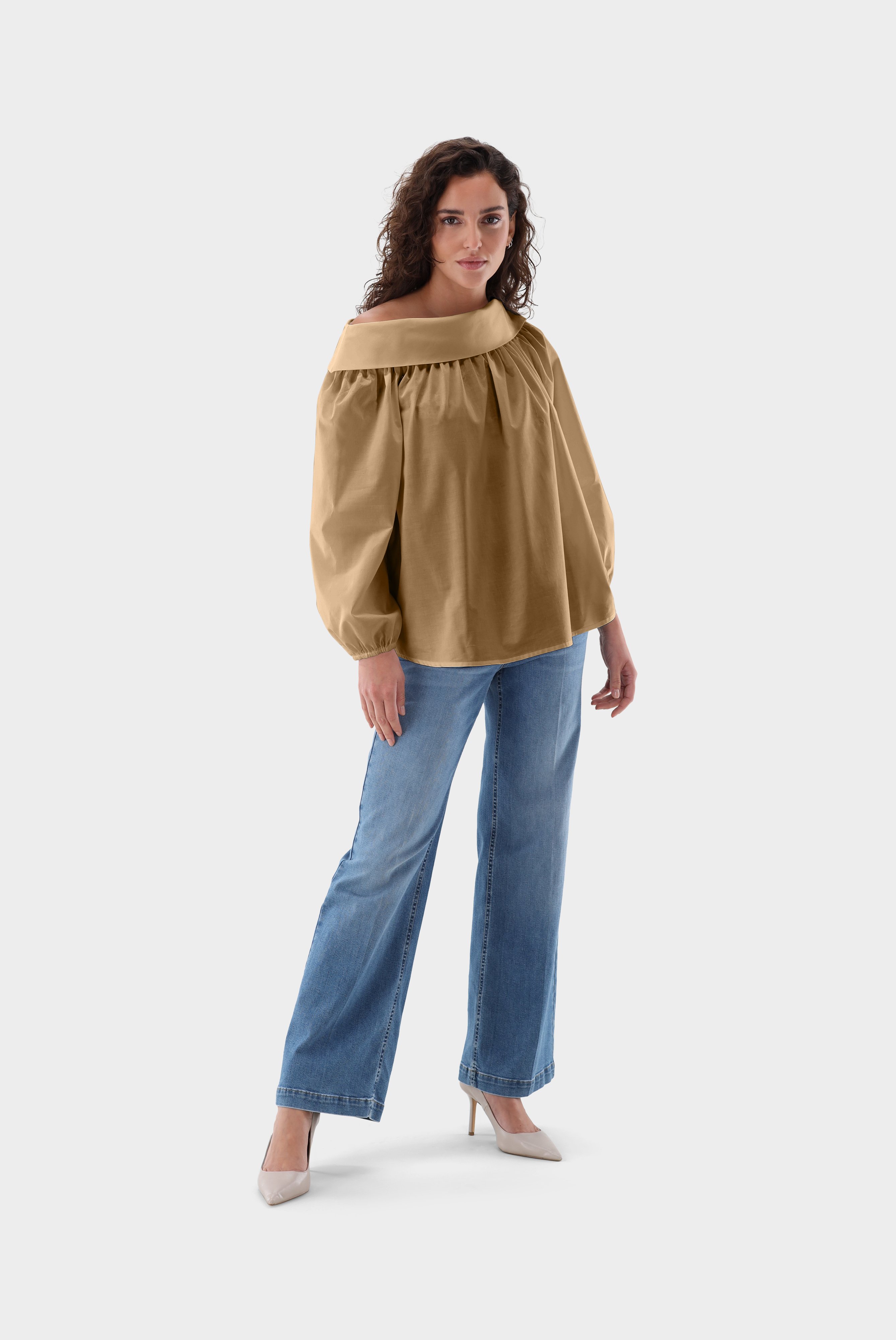 One shoulder silk blouse with Stretch