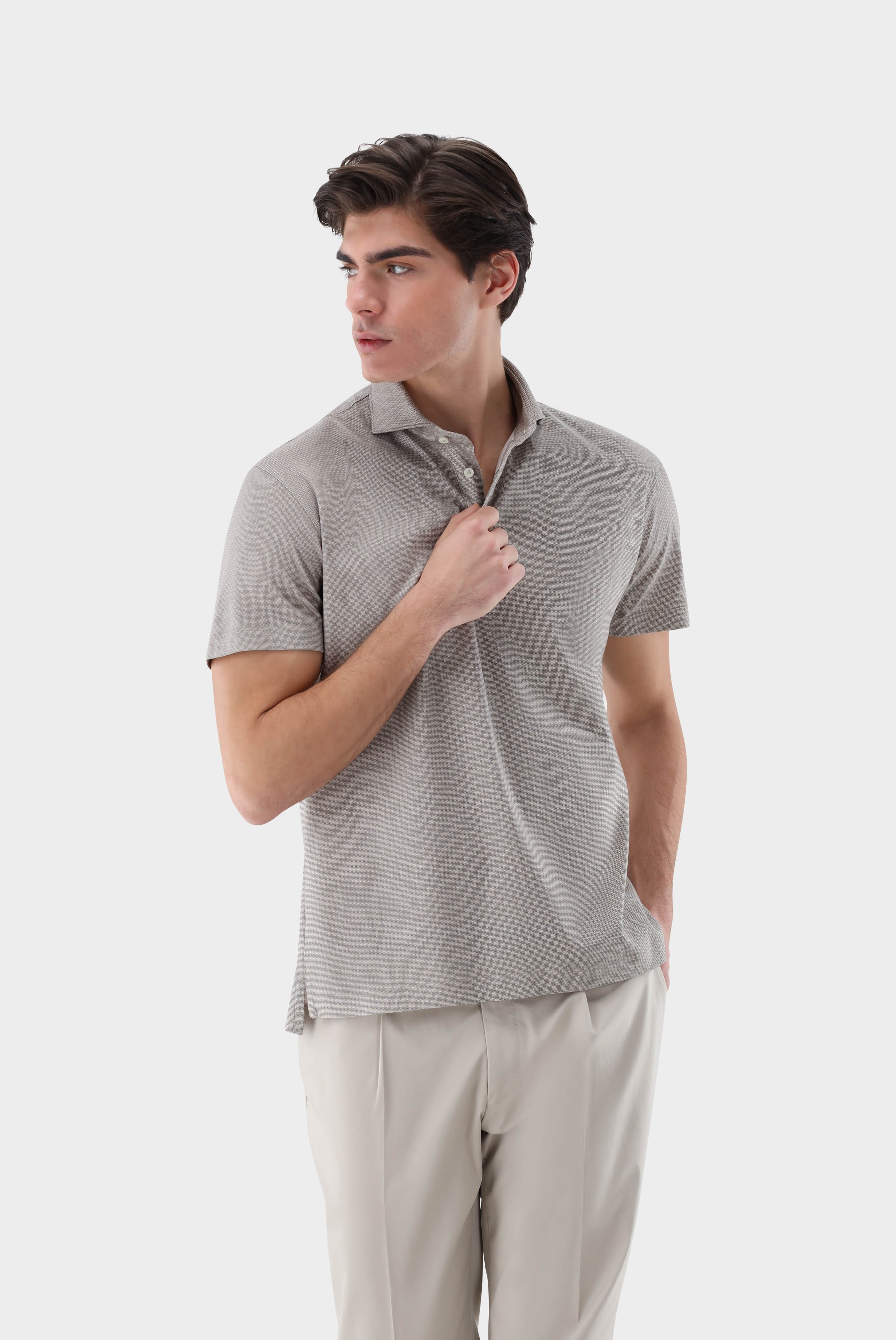 Jersey Polo Shirt with Micro Print made of Swiss Cotton