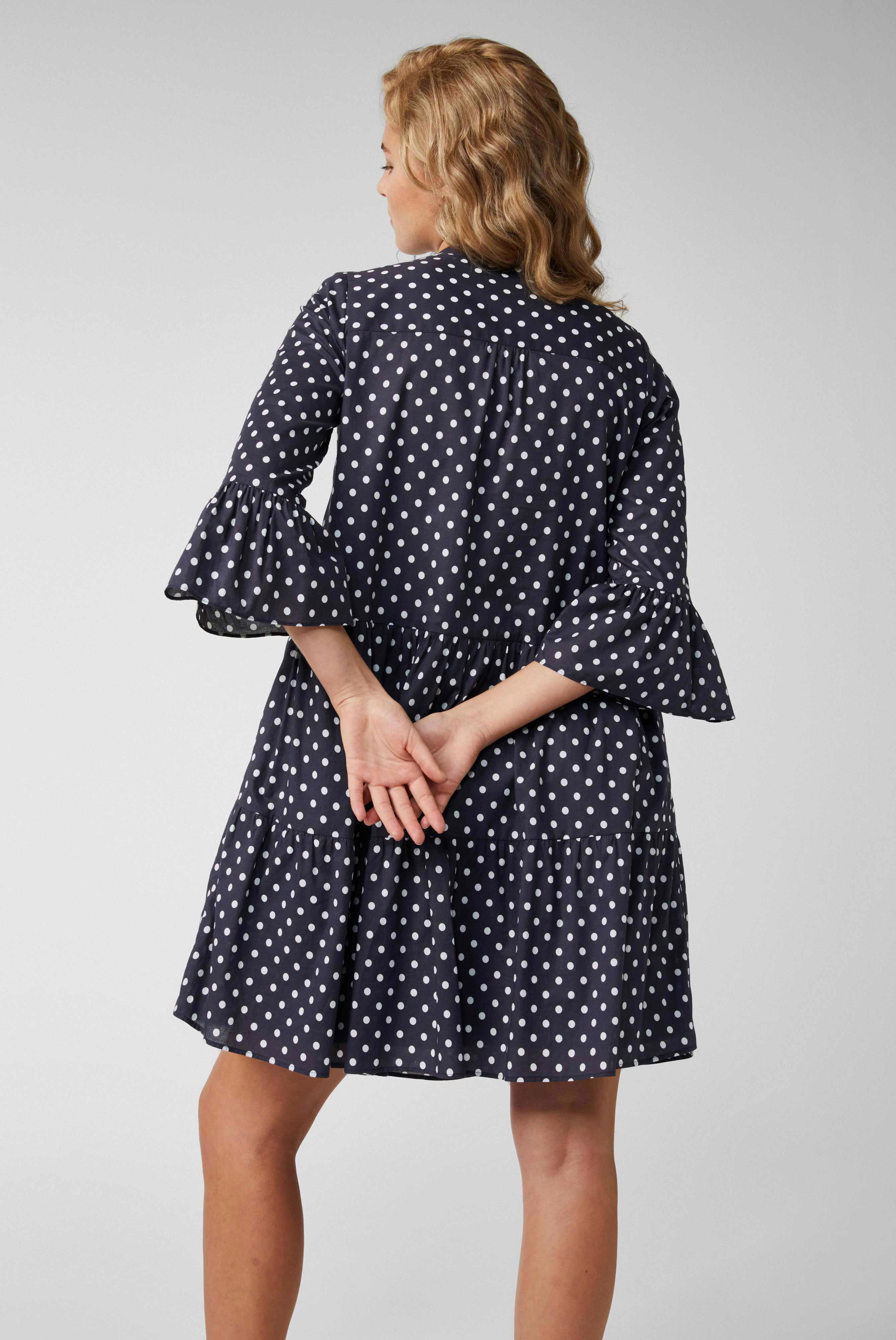 Kleider & Röcke+Mini-Slip-on-Kleid mit Godet-Details aus Baumwoll-Voile mit Punktdruck Blau+05.654Z.3F.170256.790.40