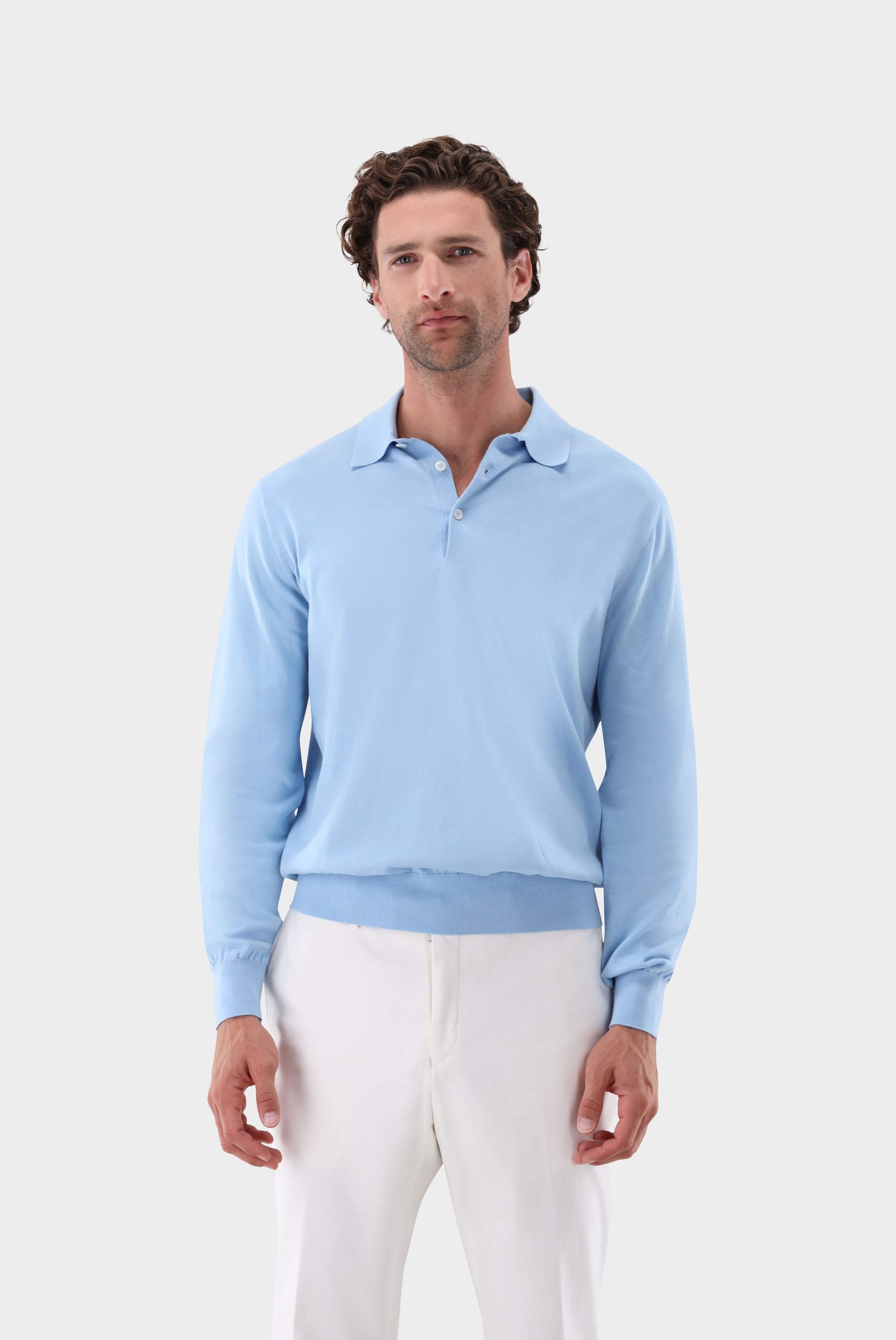 Langarm Strick-Poloshirt mit Baumwolle und Seide