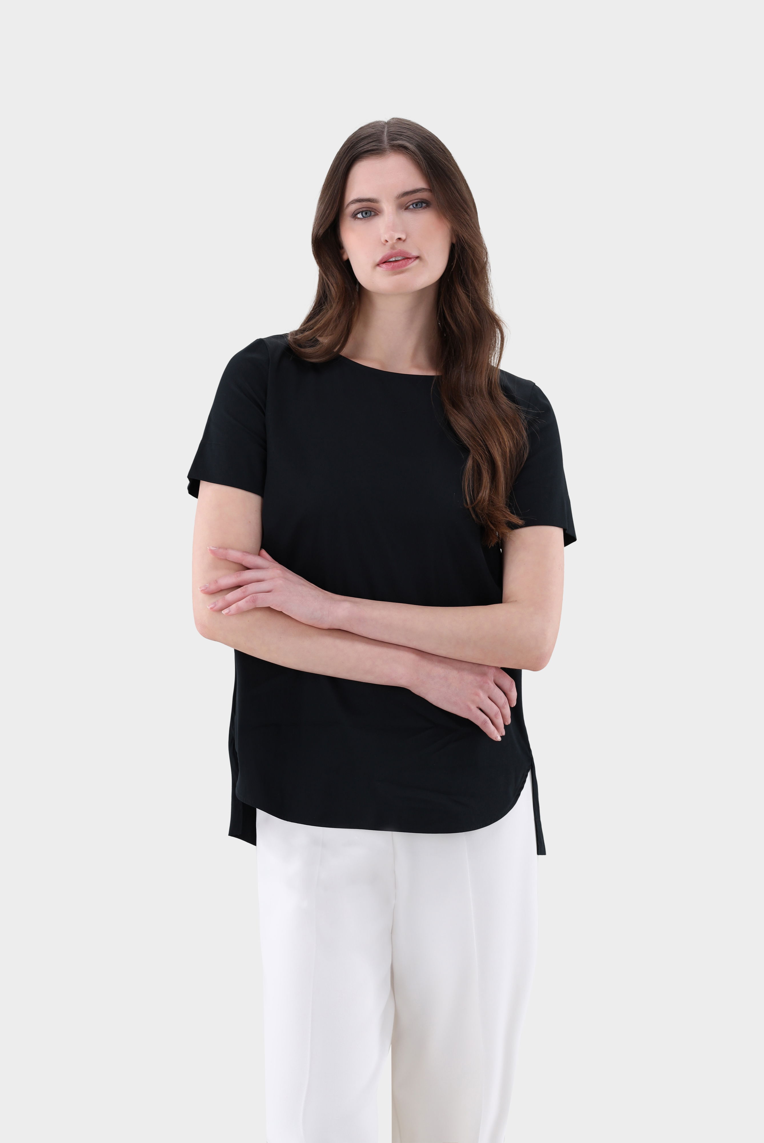 Kurzarm Bluse mit U-Ausschnitt