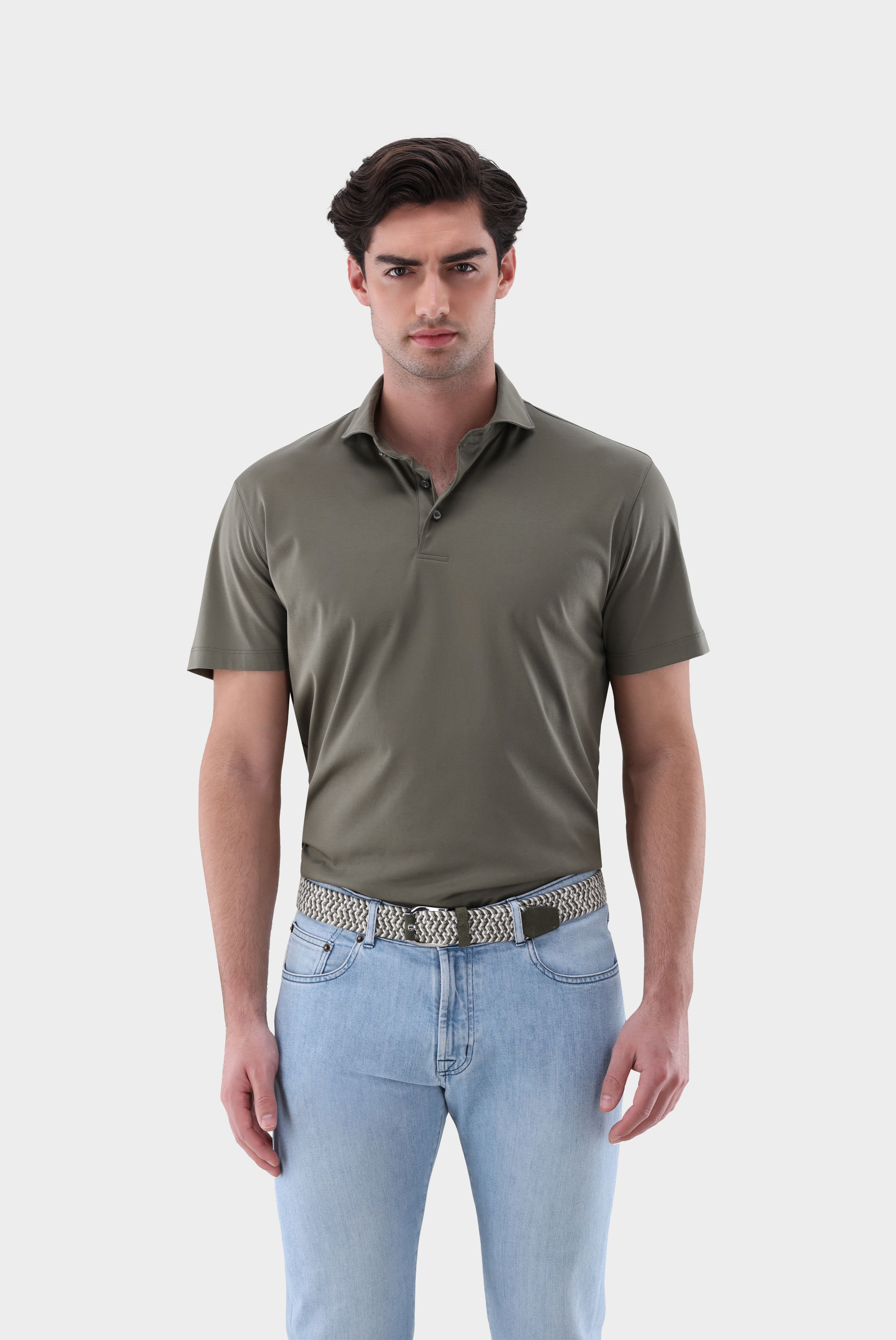 Poloshirt mit Langarm aus Schweizer Baumwolljersey