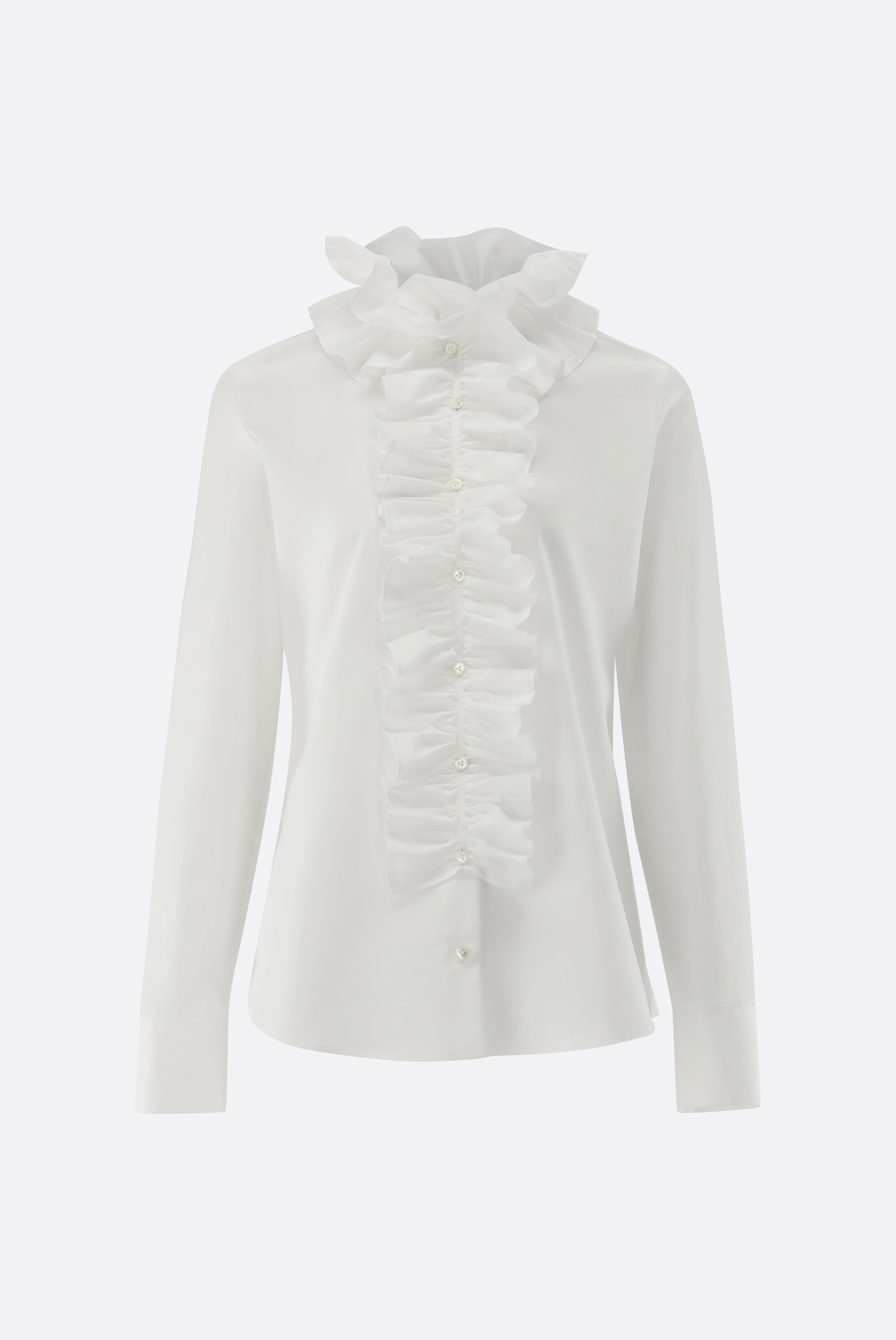 Stand-up-collar blouse with detachable ruffles