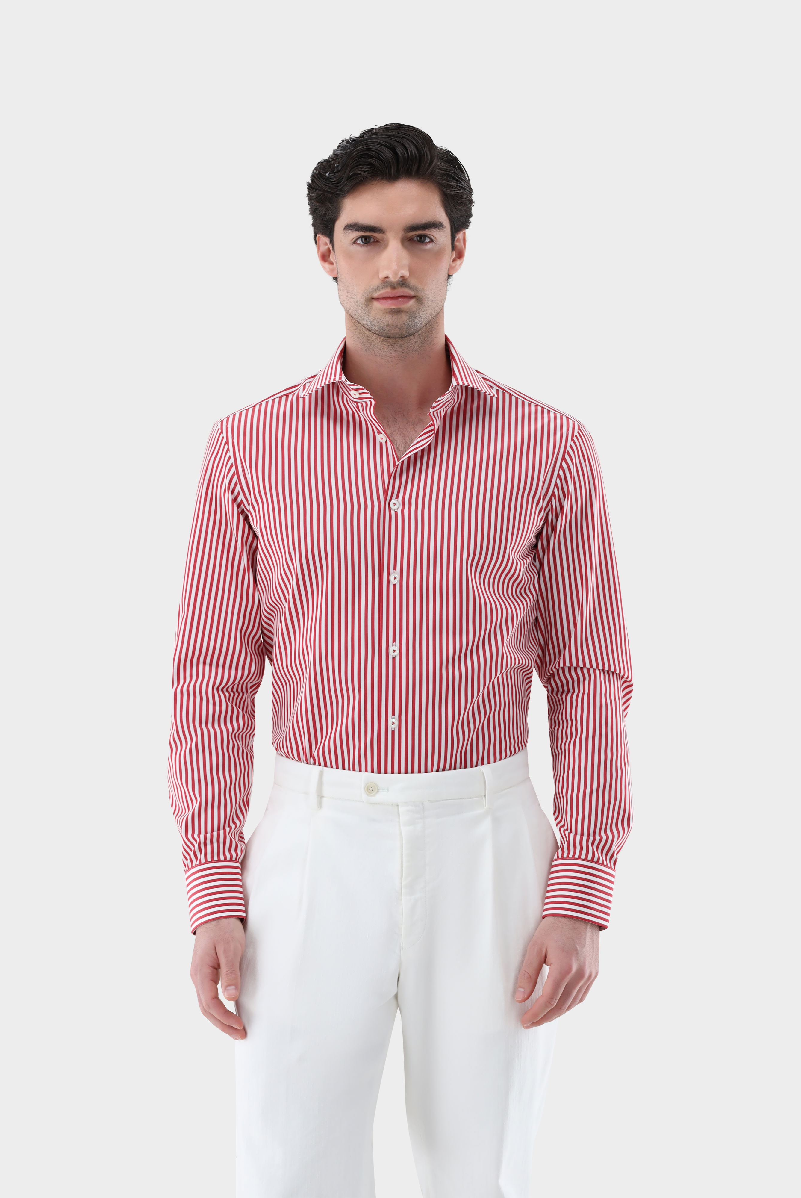 Gestreiftes Hemd aus Popeline mit Haifischkragen