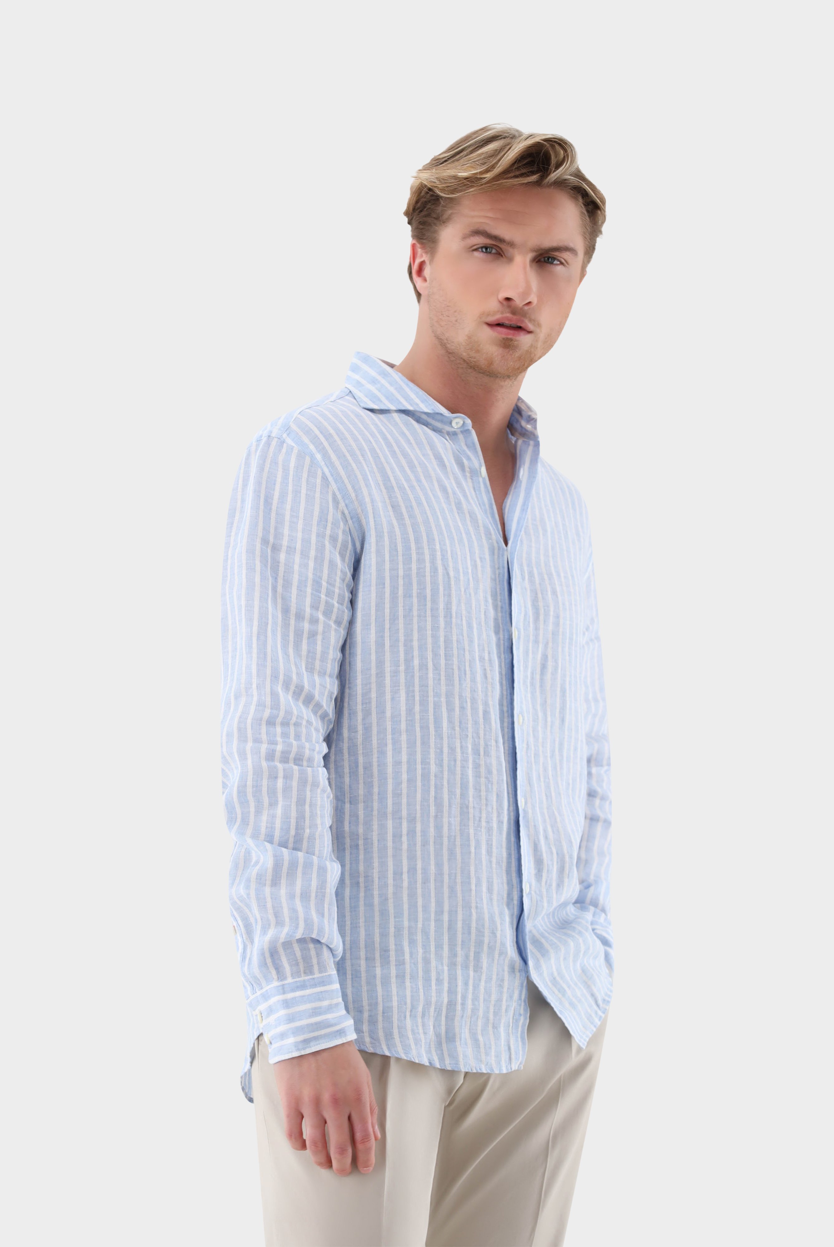 Casual Hemden+Gestreiftes Hemd aus Leinen-Dobby Tailor Fit+20.2016.9V.156441.730.38