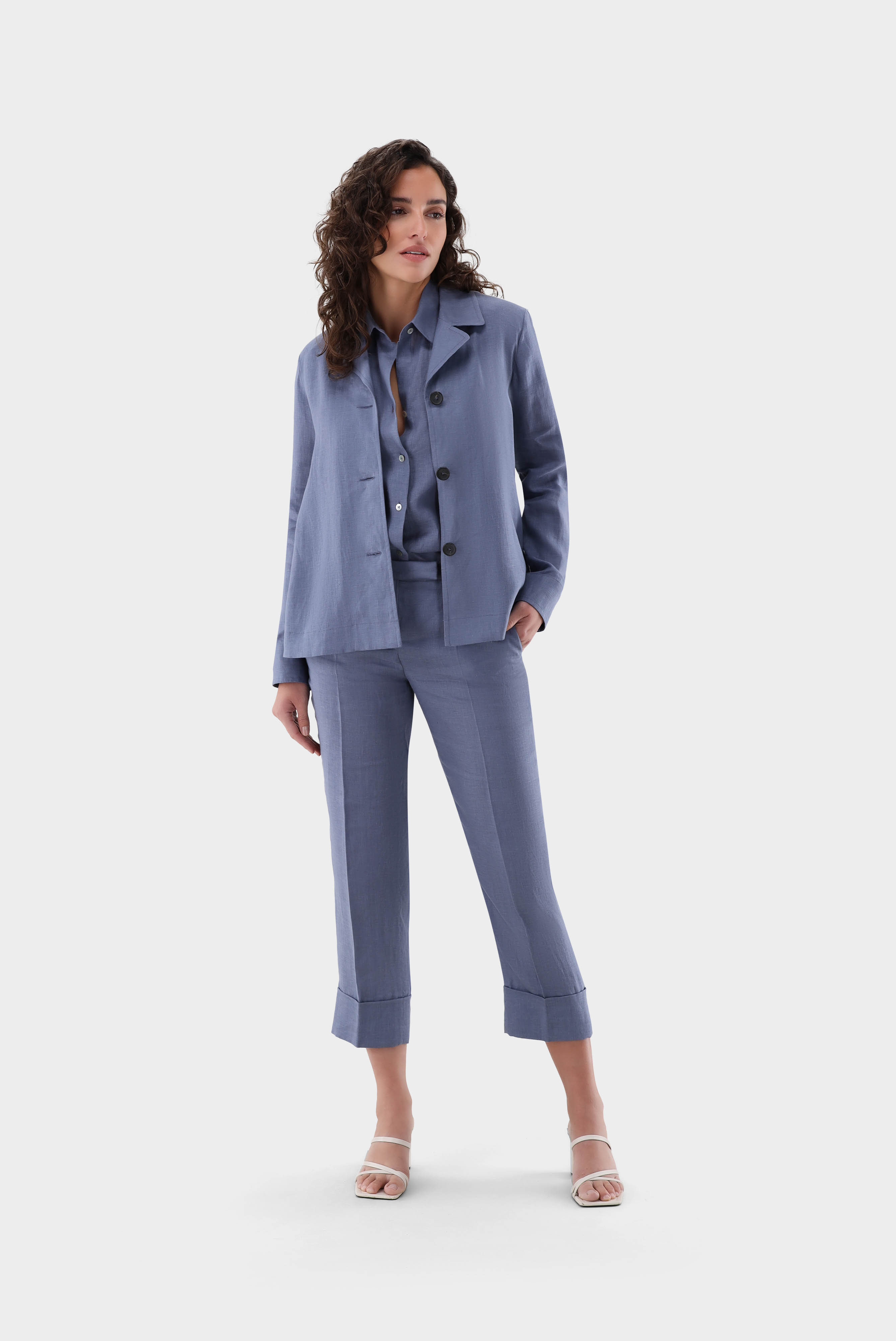 Damen Leinen-Hemdjacke mit Revers günstig online kaufen