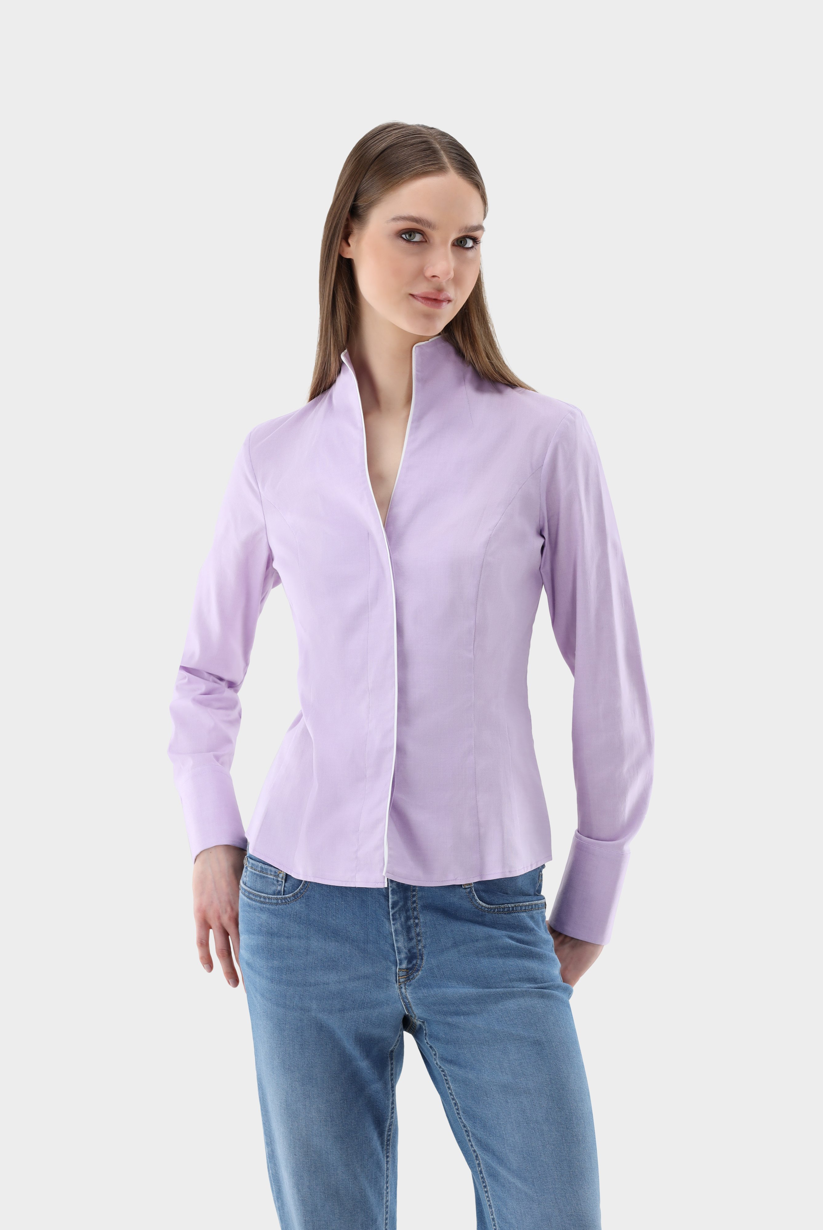 Wrinkle-free Chalice Collar Blouse in Cotton Stretch