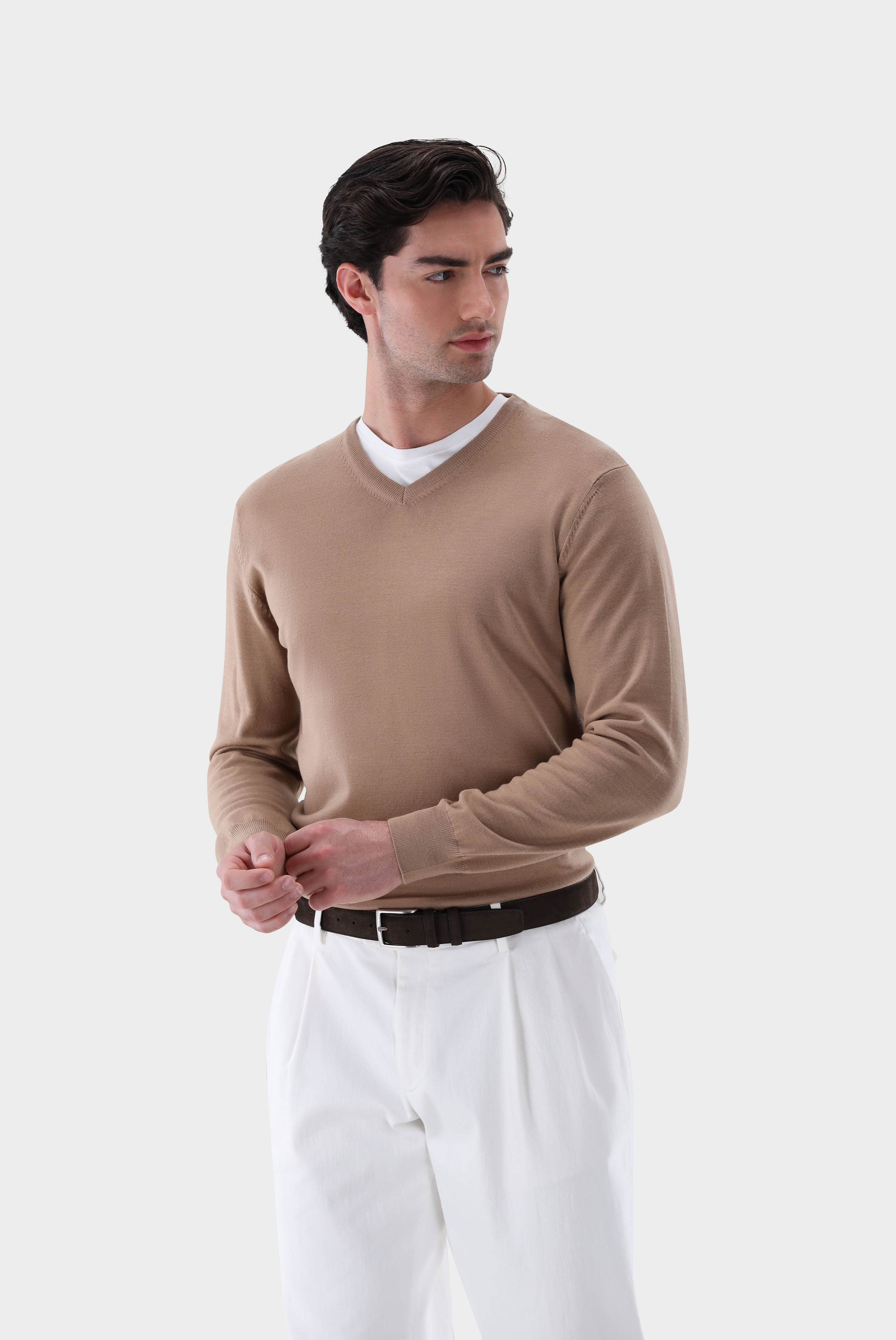 Pullover aus Merzerisierter Merinowolle mit V-Ausschnitt