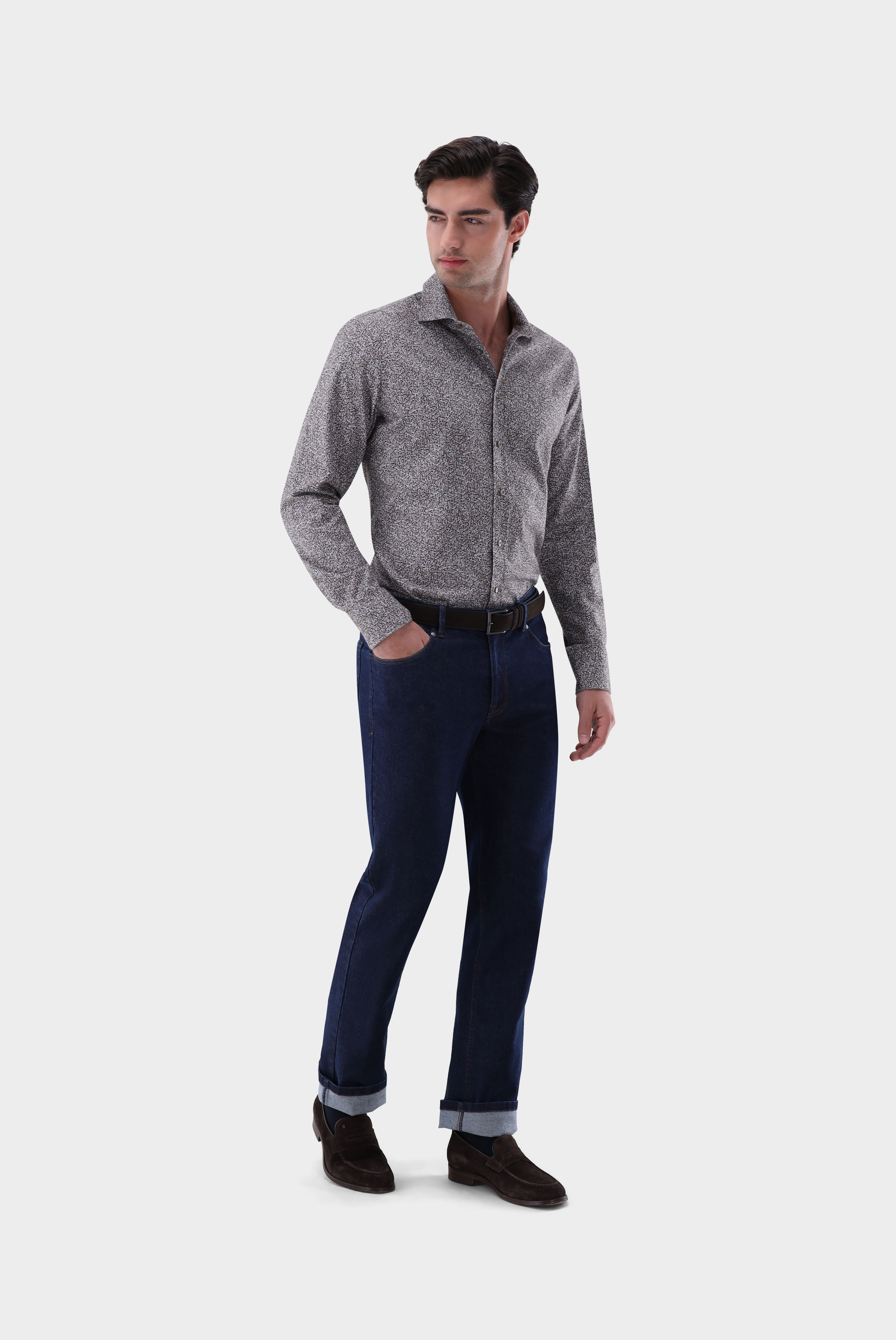 Flanellhemd mit Mikro-Blatt Druck Tailor Fit günstig online kaufen