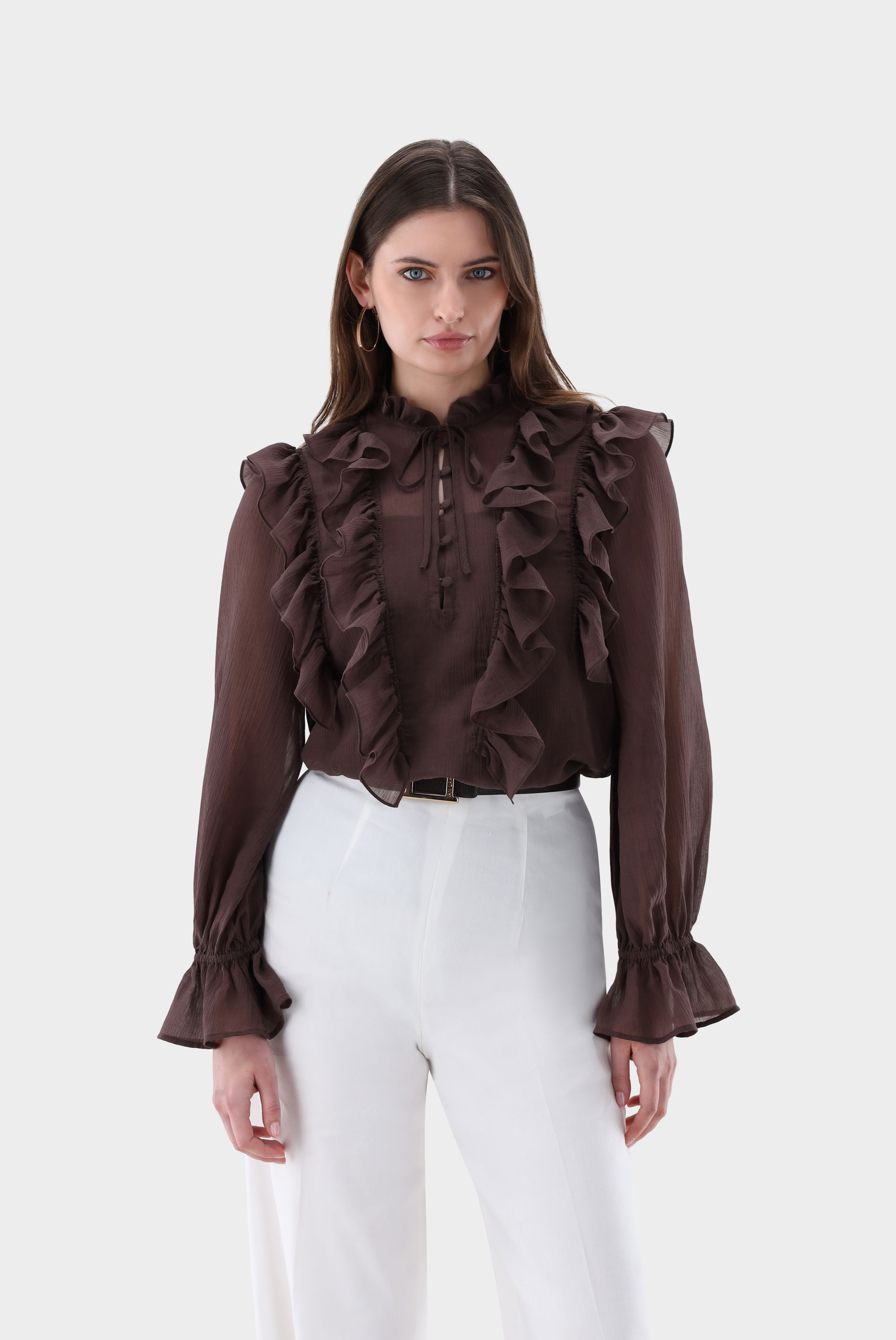 Schlupfbluse mit Rüschen