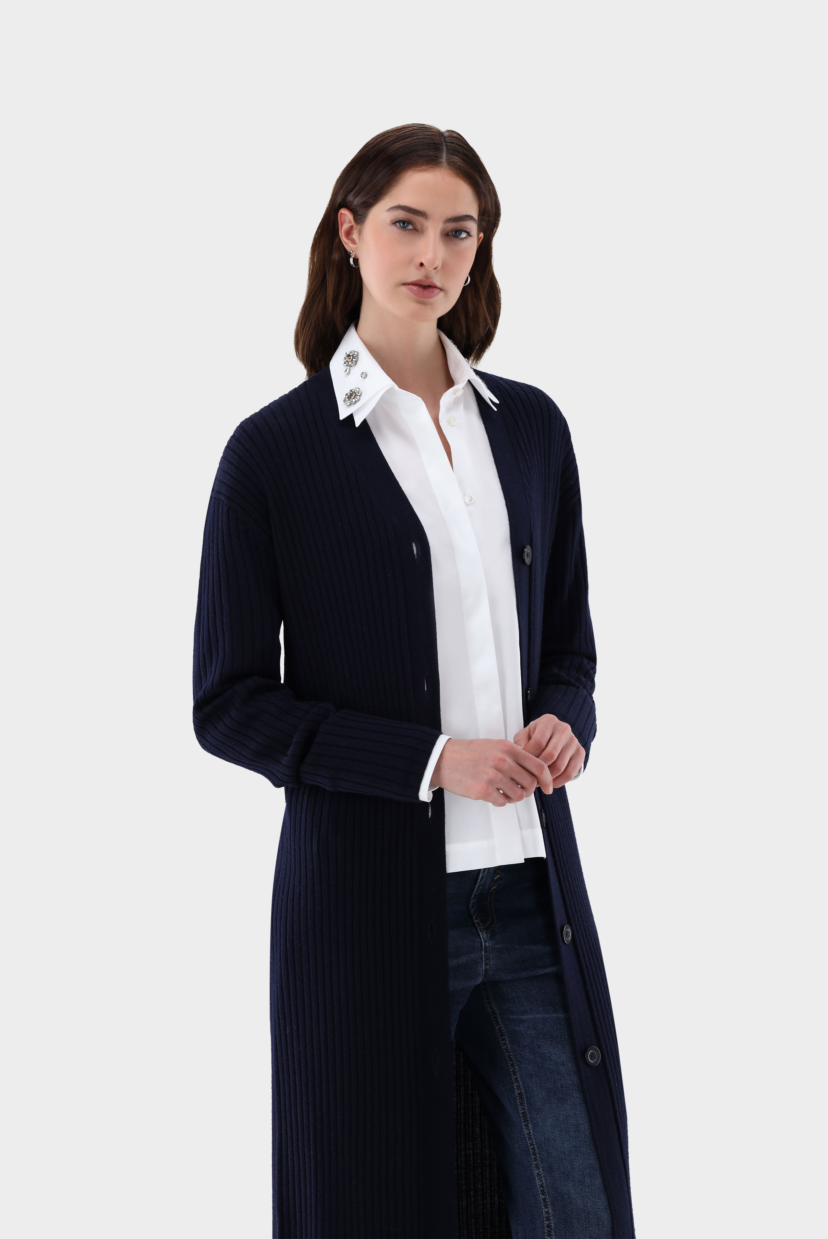 Strickjacke lang aus Rippstrick