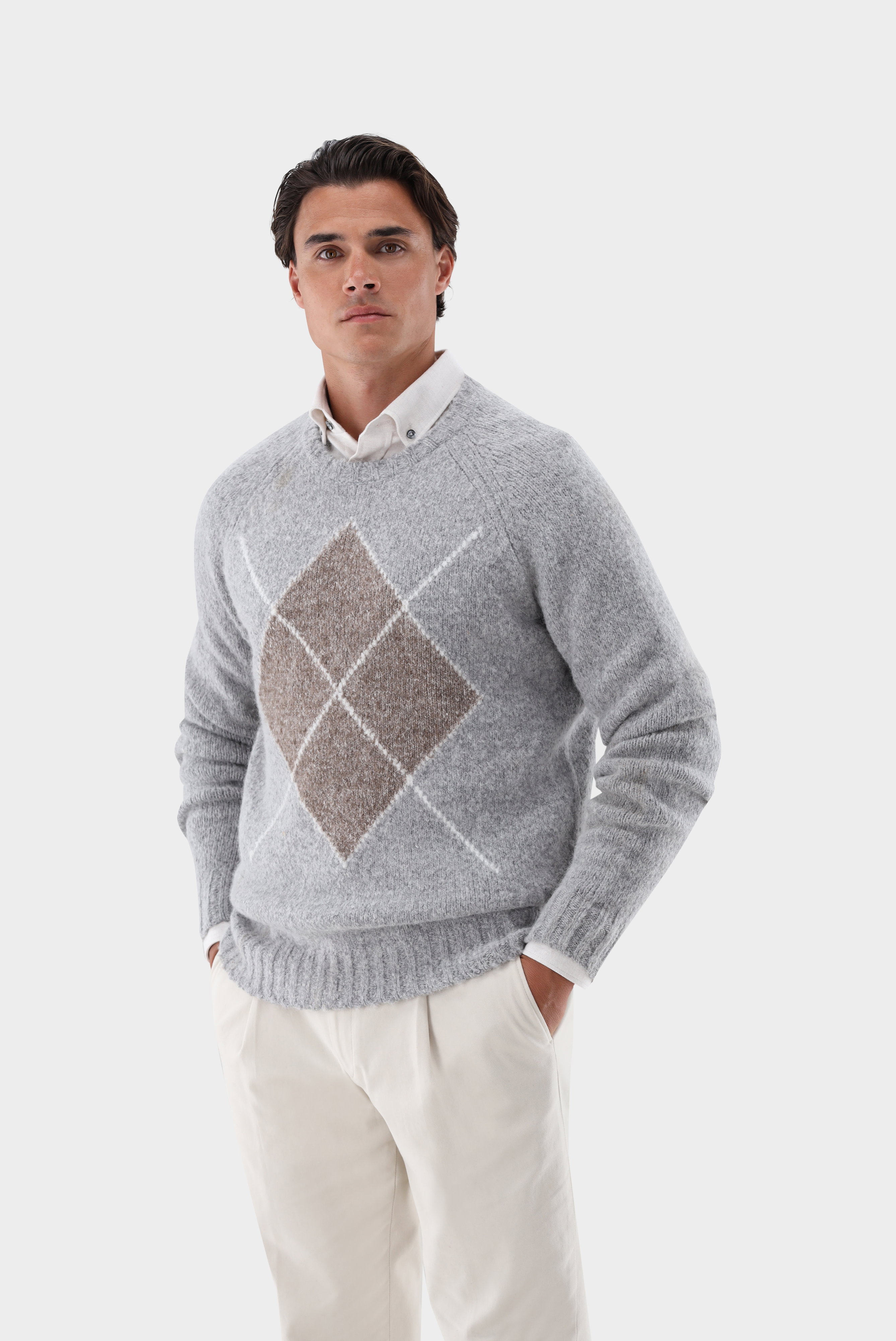 Rundhalspullover mit Argyle-Muster