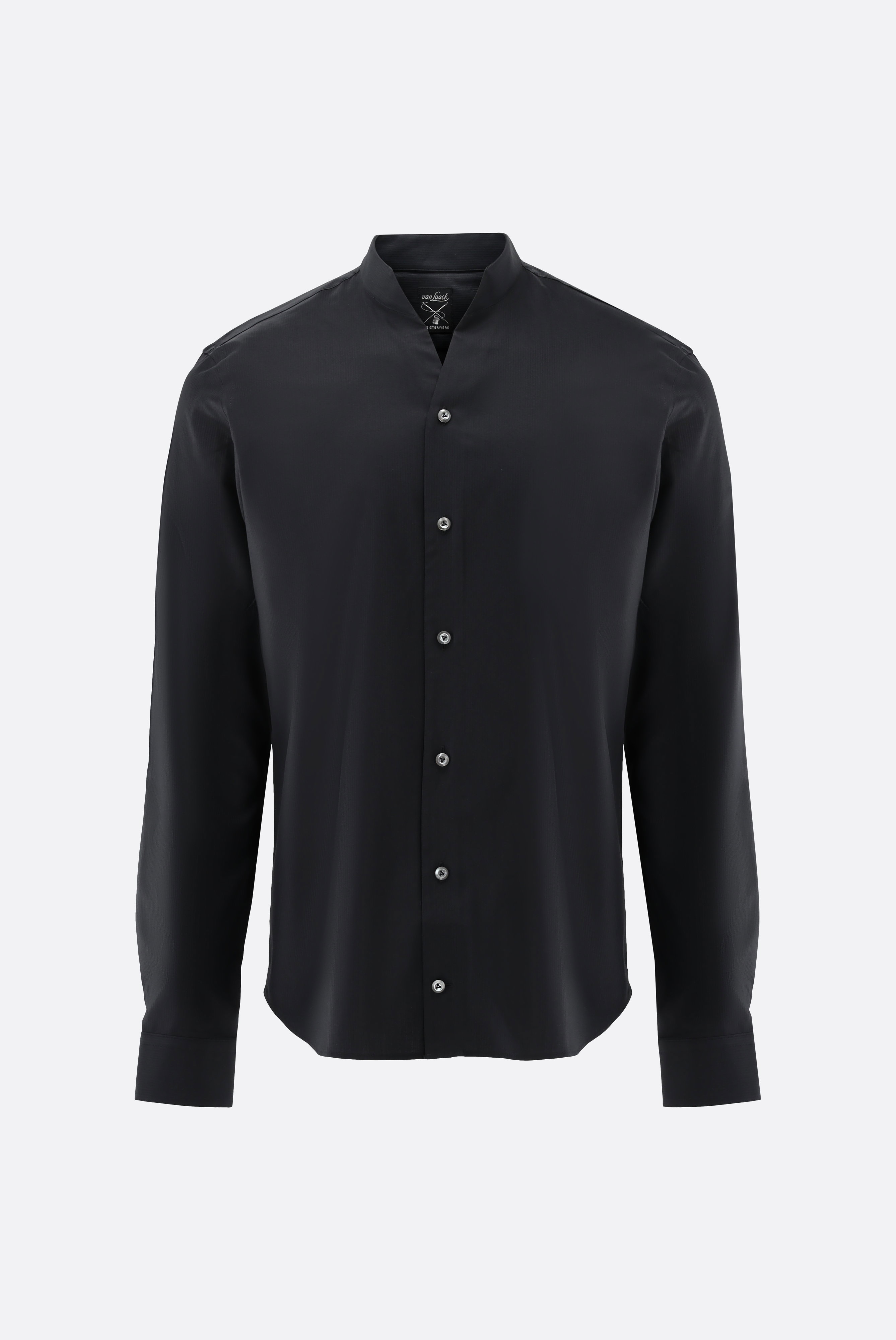 Stehkragenhemd mit V-Ausschnitt und Jacquard-Streifen