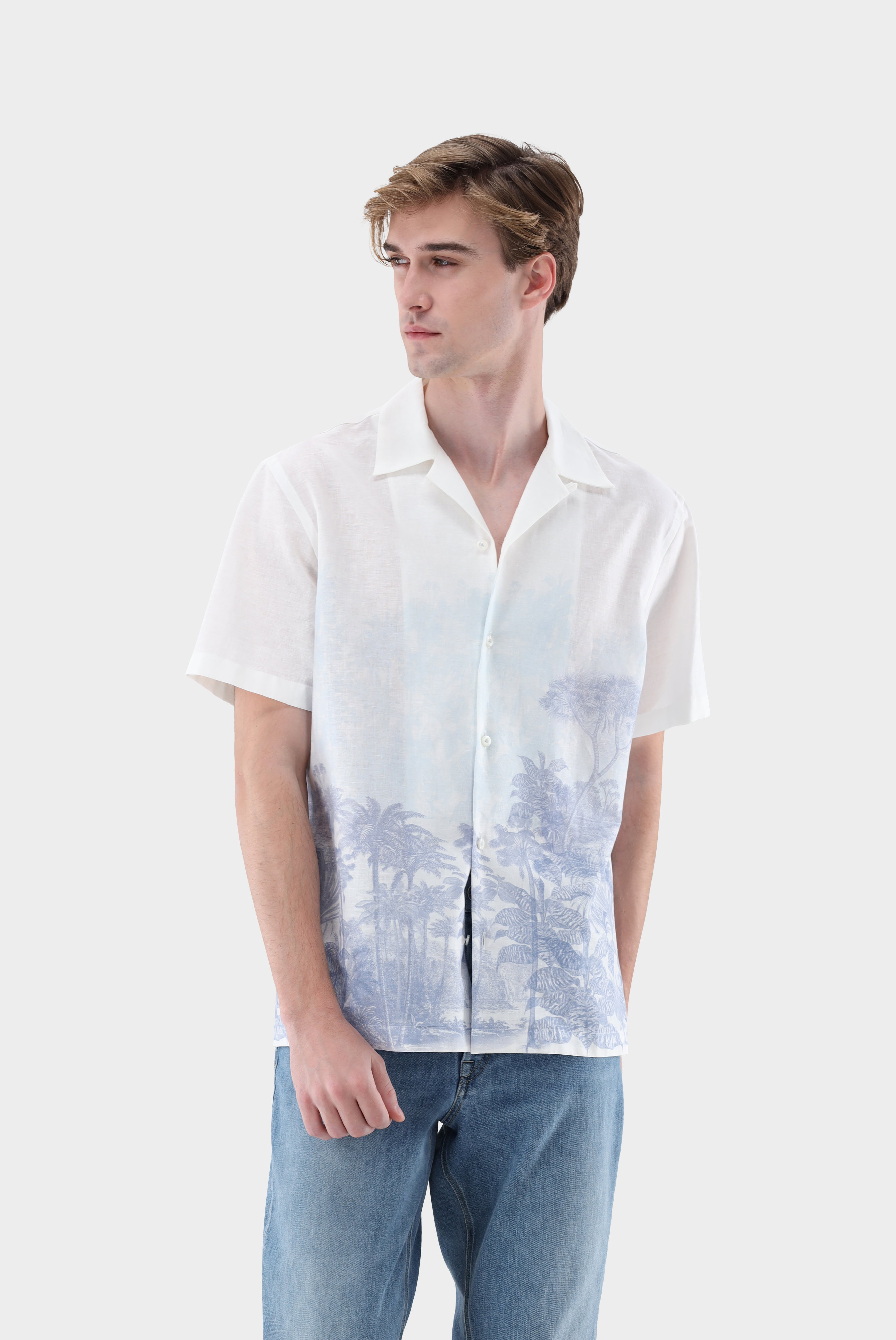 Kurzarm Bowlinghemd aus Leinen mit Druck