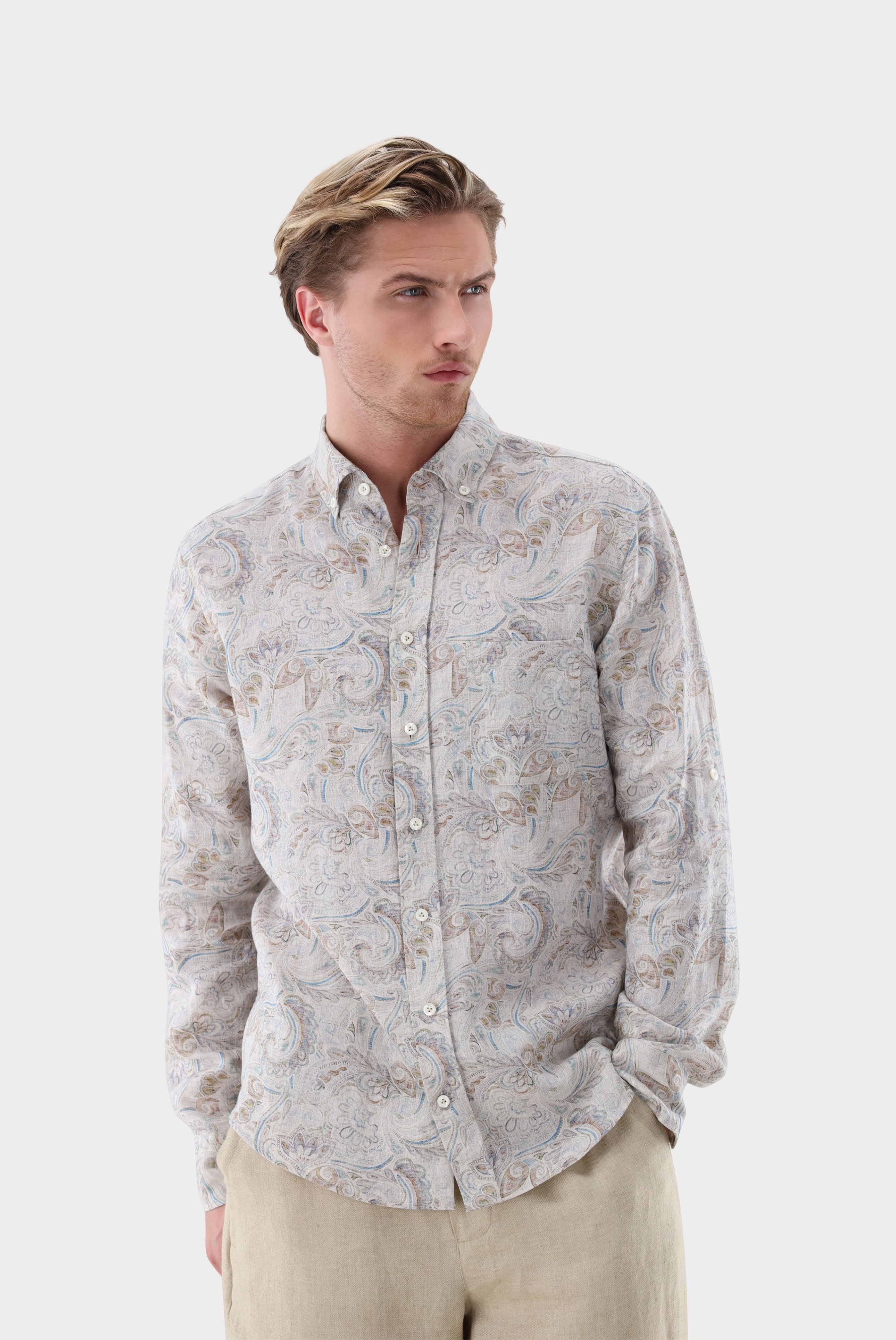 Linen Paisley-Printed Shirt Tailor Fit