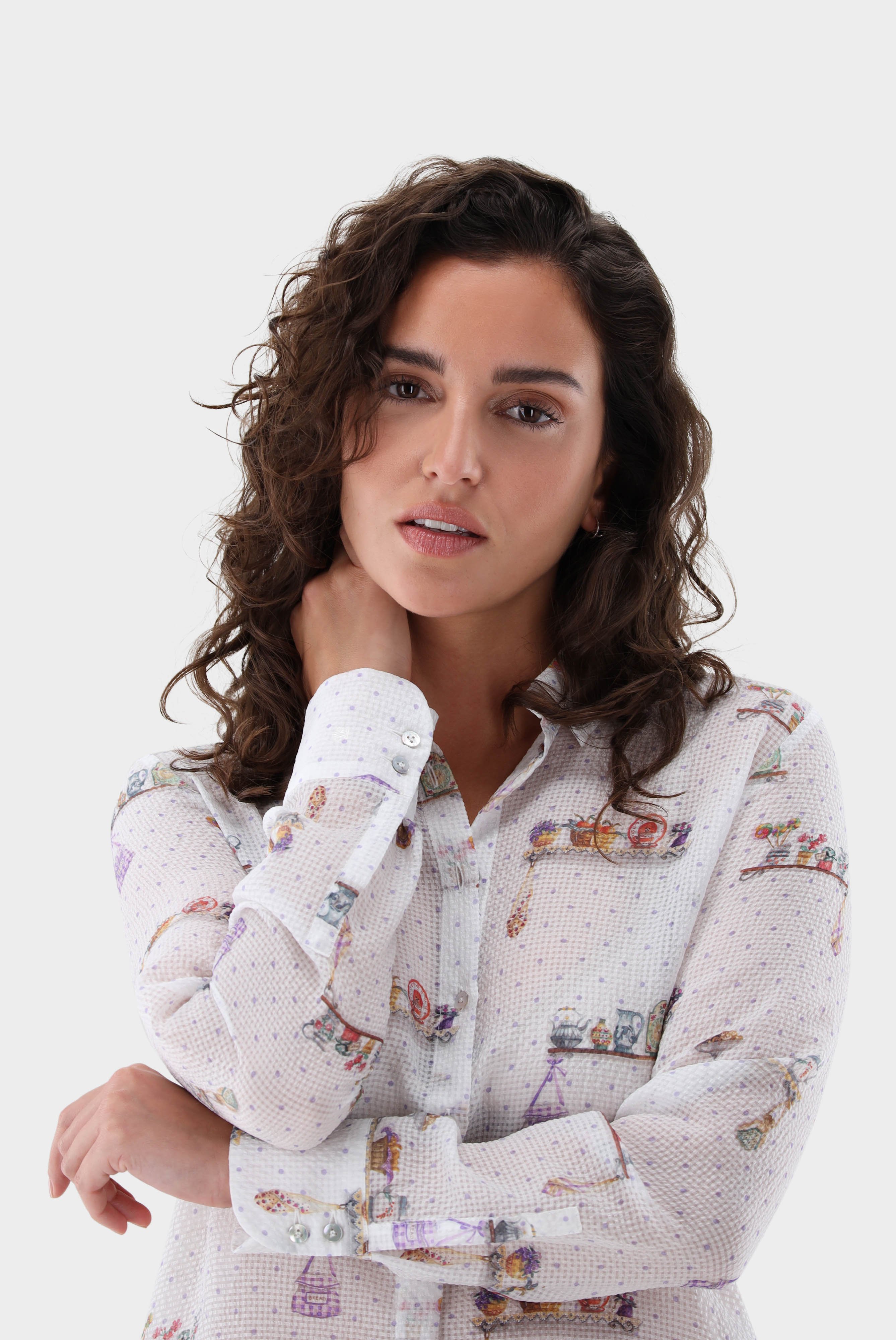 Casual Blouses+Fitted Seersucker Blouse with Print+05.511Z.07.172004.006.32