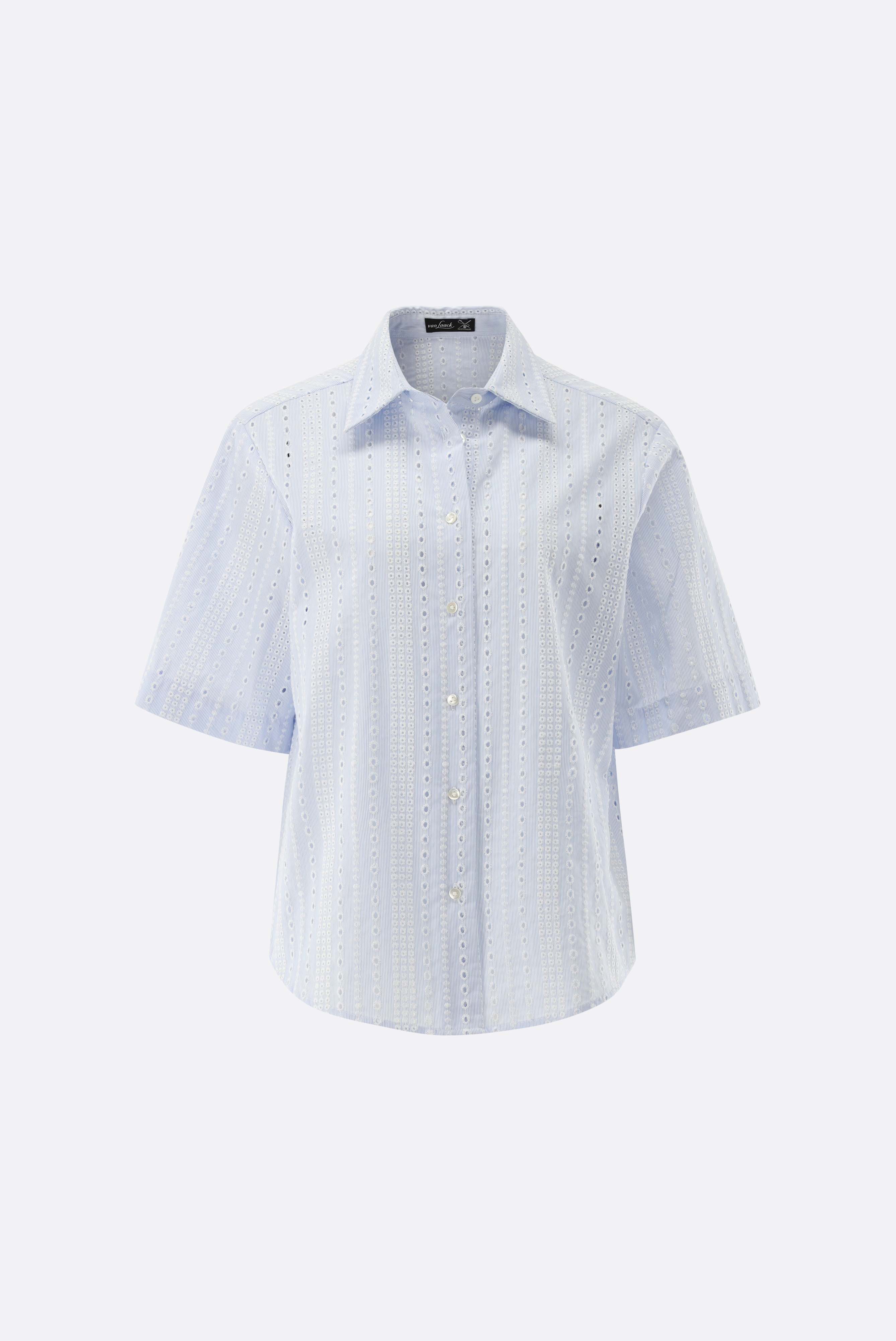 Kurzarm Hemdbluse gestreift mit Lochstickerei