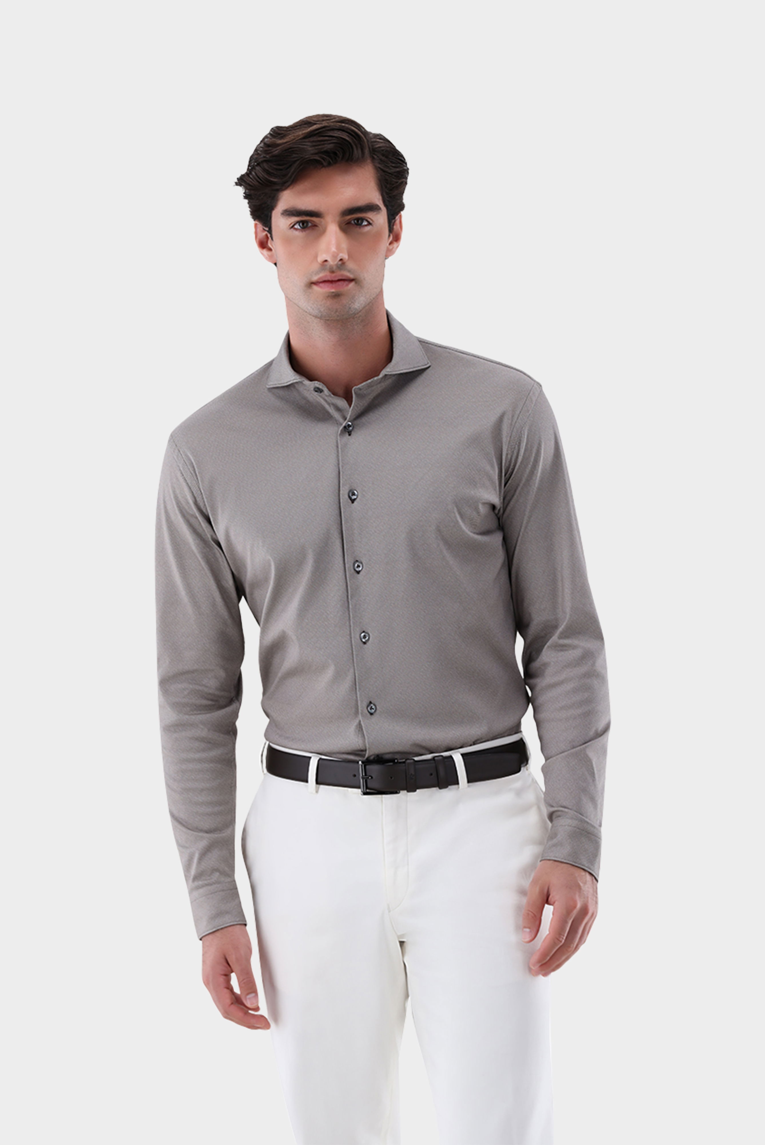 Jerseyhemd mit Twill Druck Tailor Fit