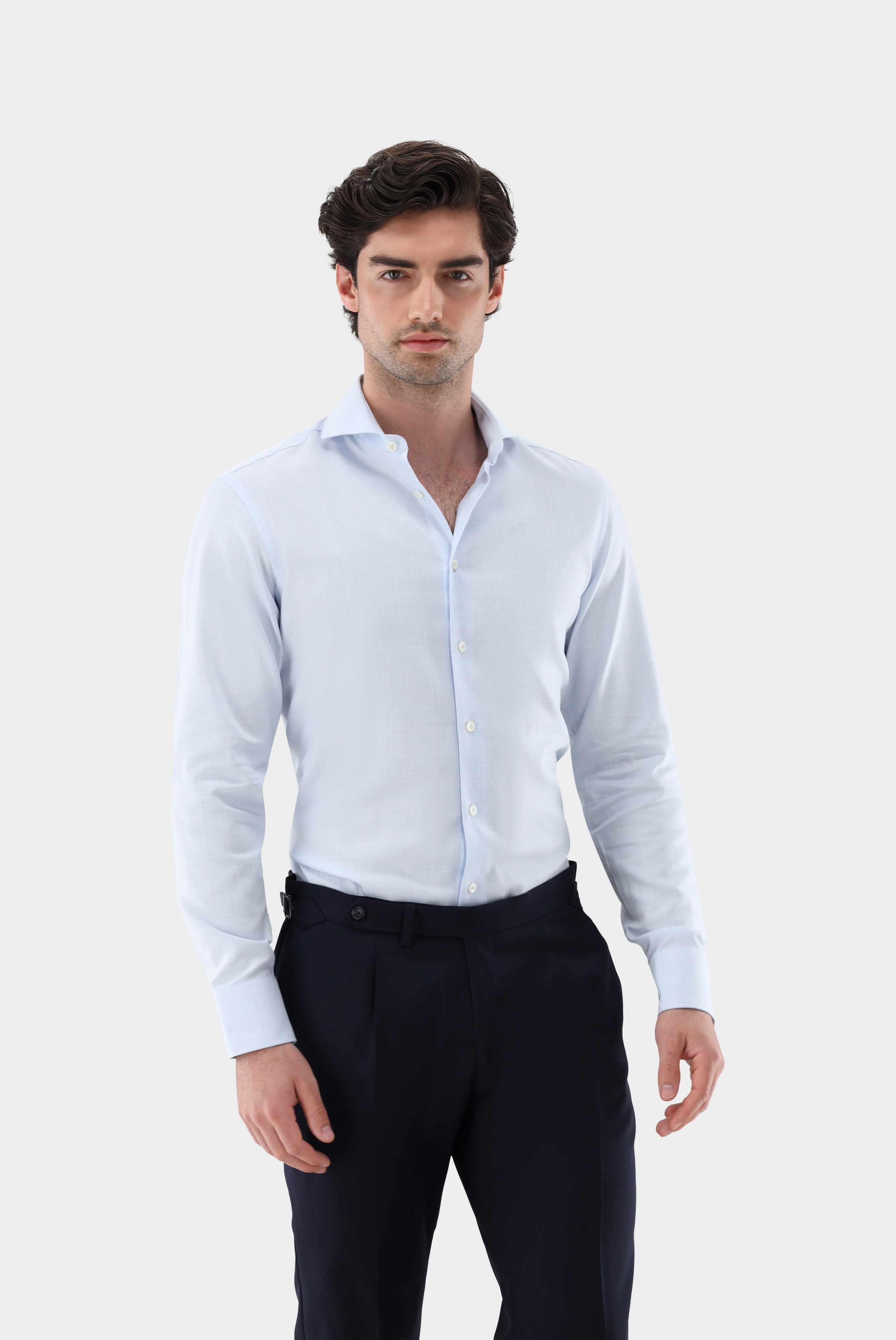 Business shirt with shark collar and glen check