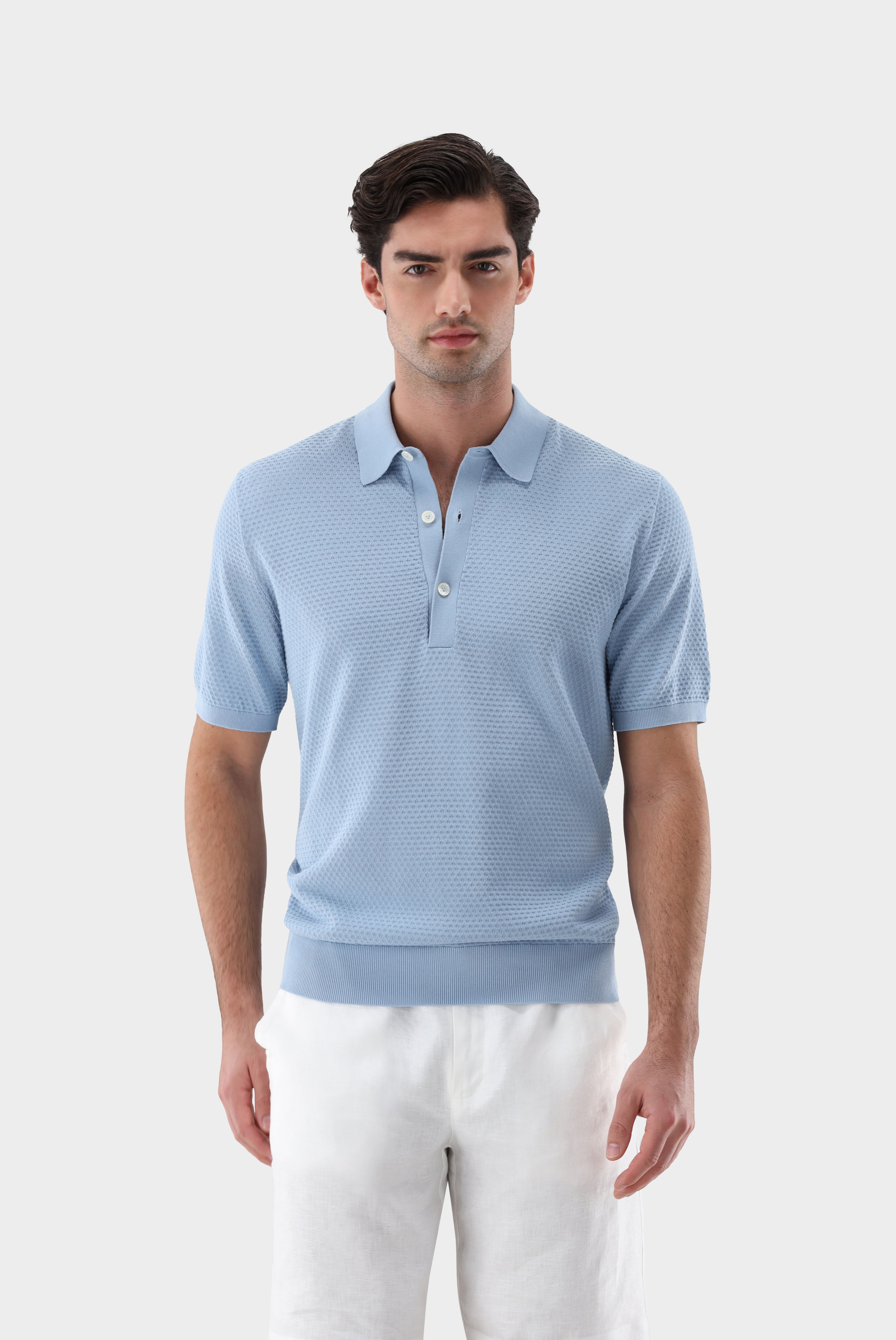 Strick Poloshirt mit Struktur aus Air Cotton