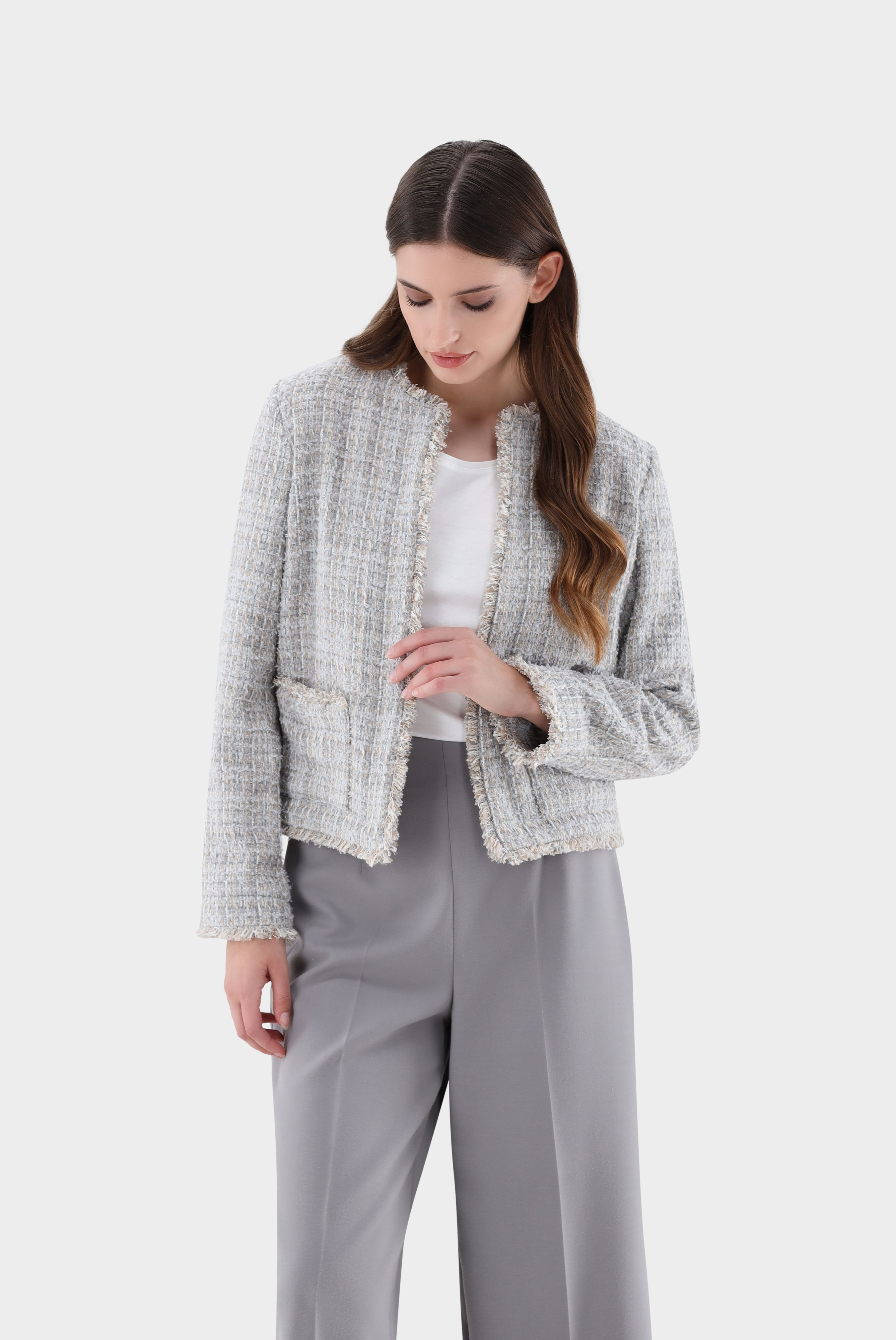 Tweedjacke mit gefransten Kanten