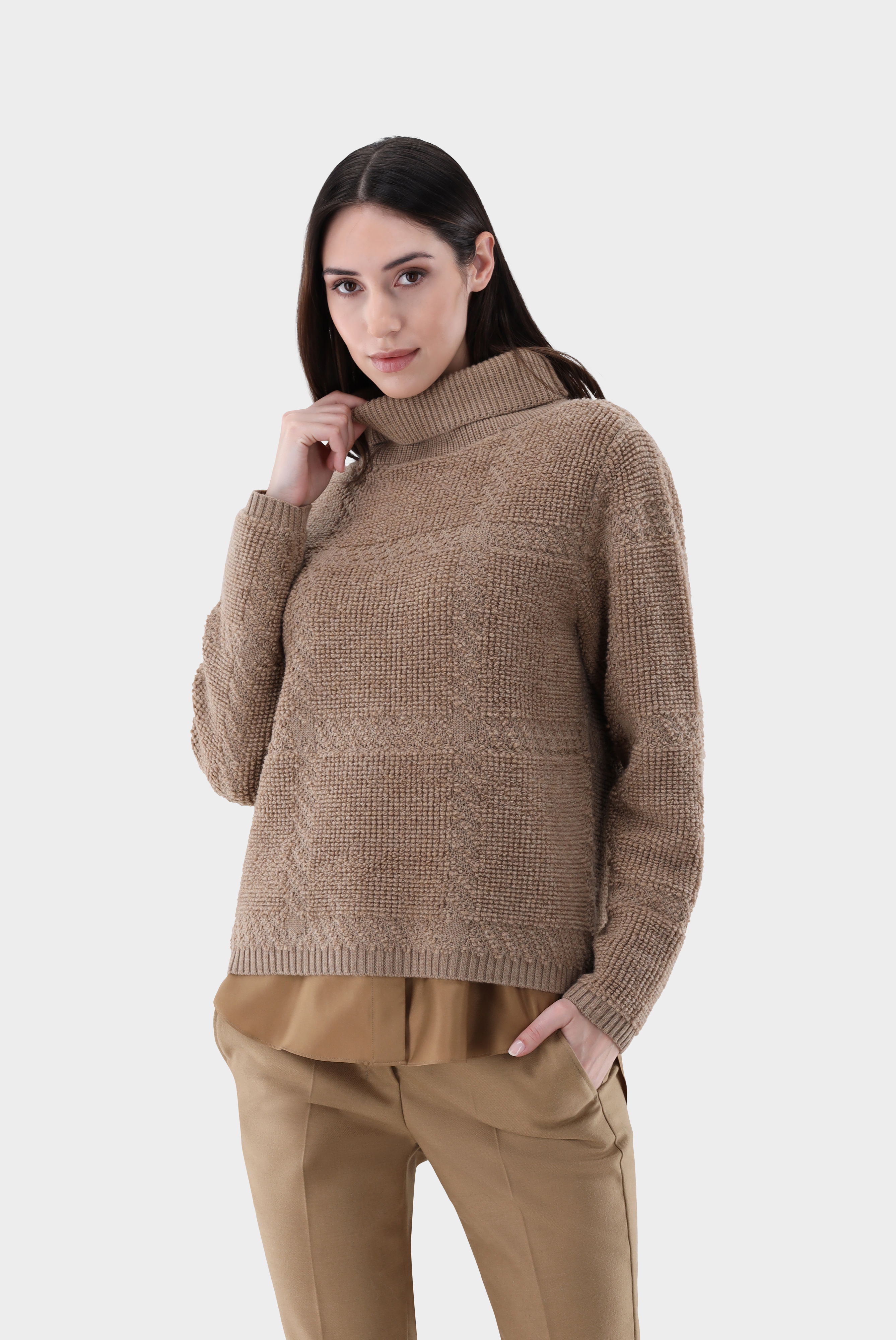 Rollkragenpullover oversized mit Karo-Struktur