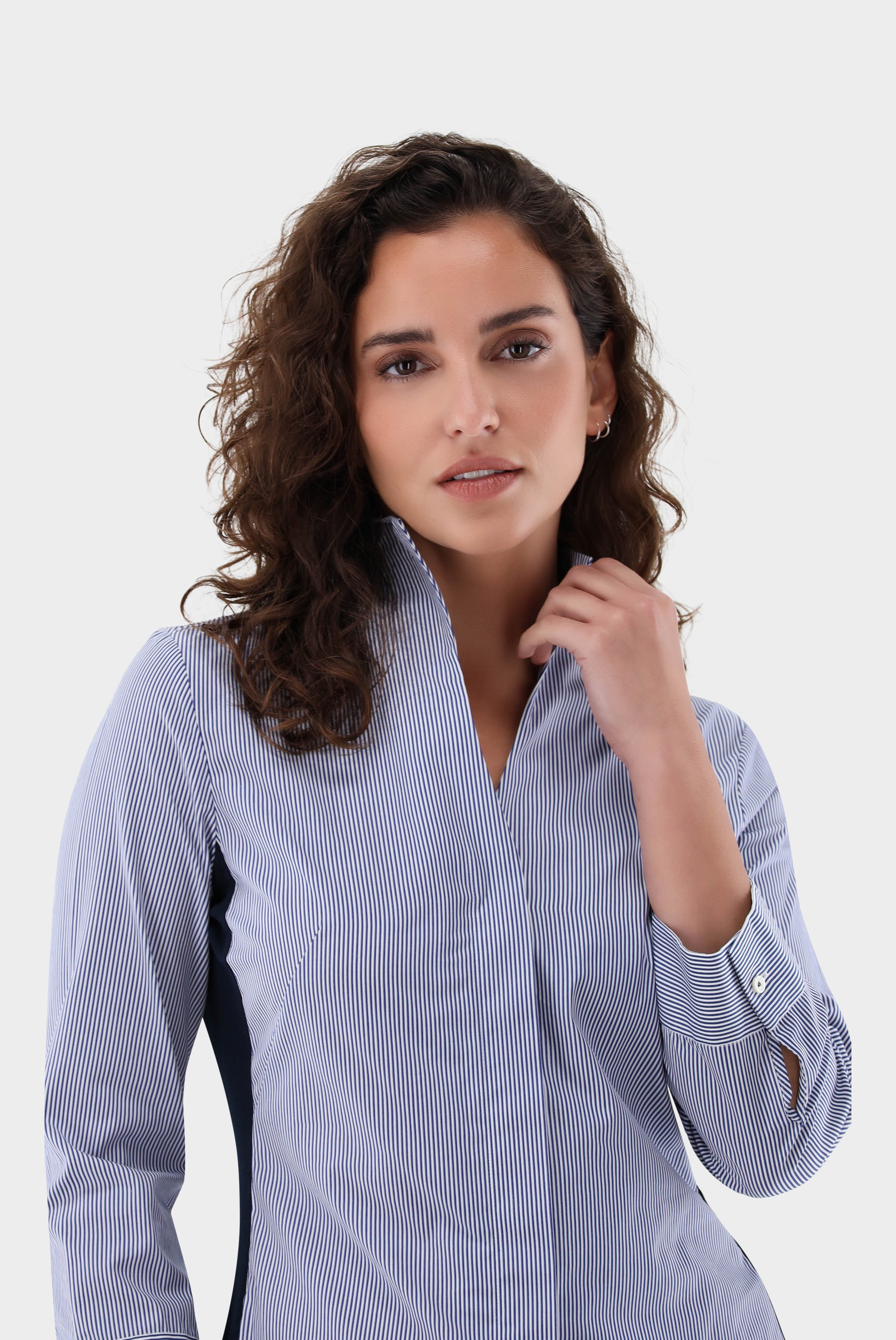 Business Blouses+Striped Hybrid Blouse with Side Jersey Insert Slim Fit+05.519E.18.151134.780.34