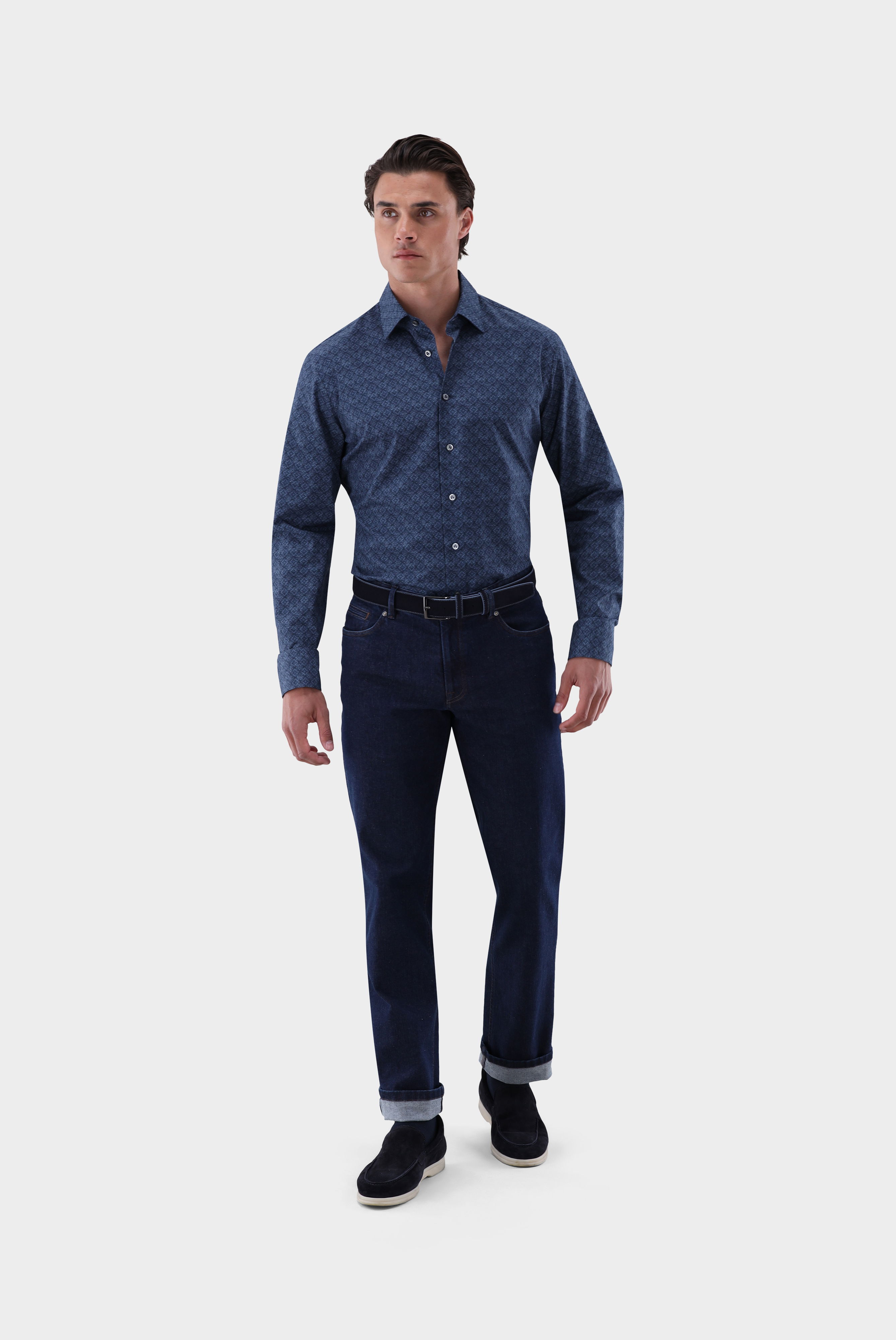 Hemd mit Medaillon Druck Slim Fit günstig online kaufen