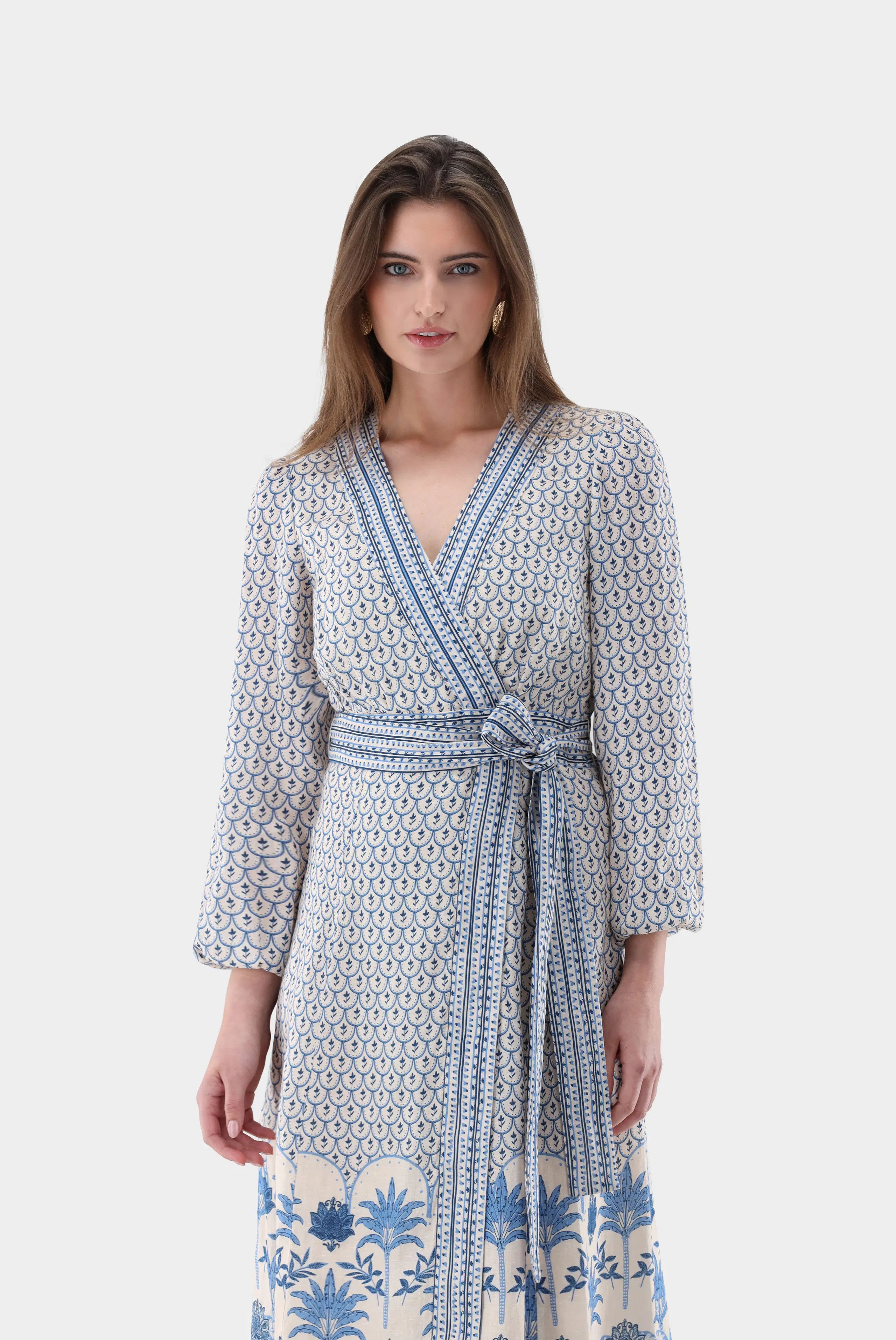 Midikleid aus Leinen mit Palmen-Druck