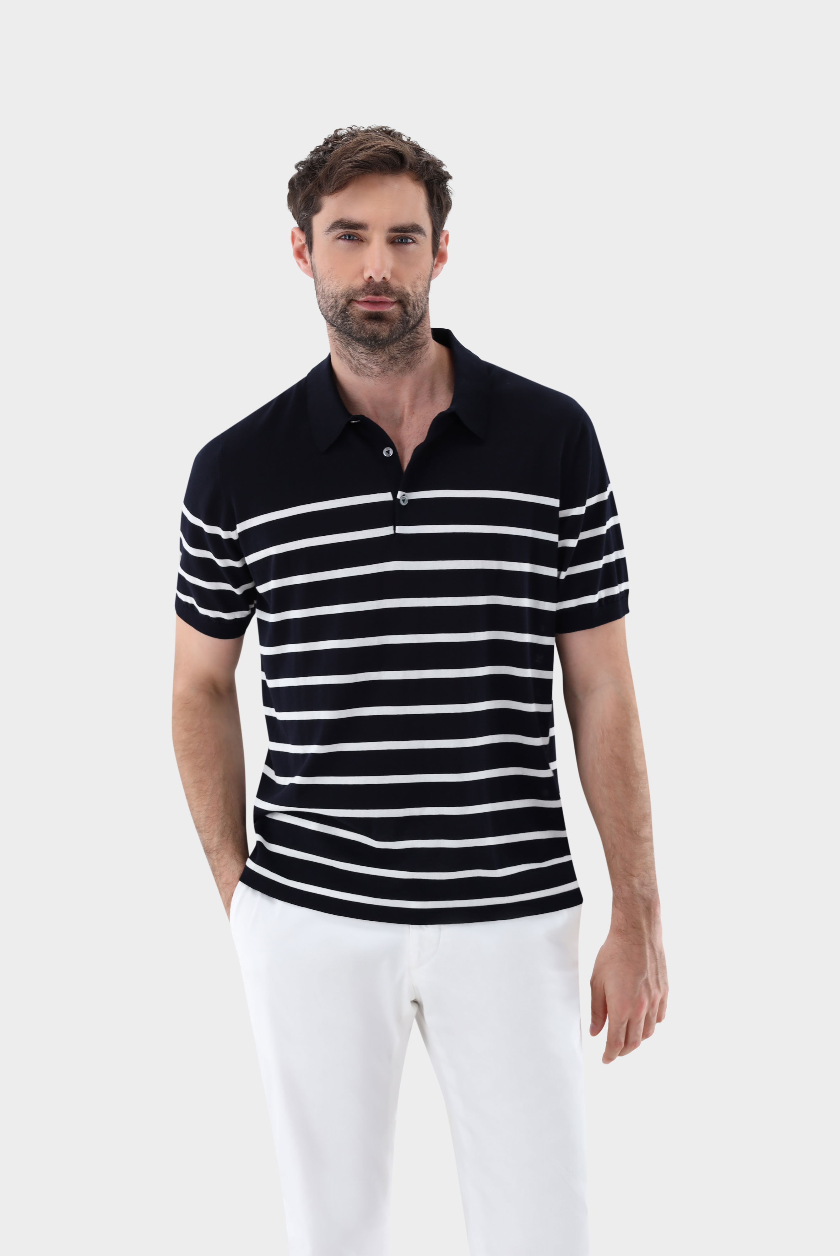 Strick-Polo-Shirt gestreift aus Air Cotton