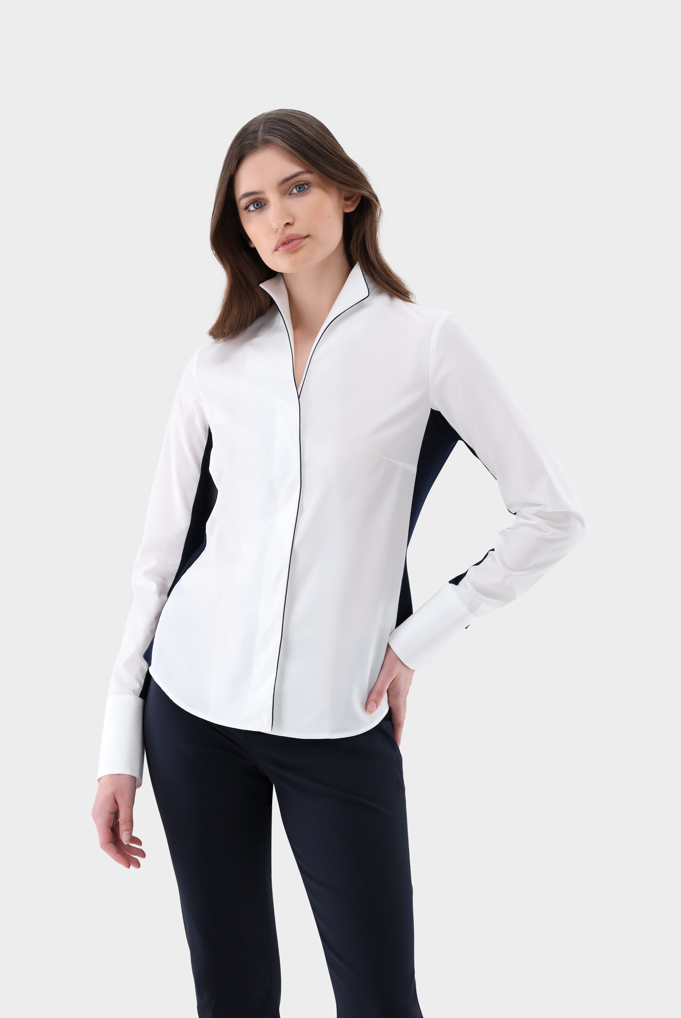 Business Blouses+Hybrid Chalice Collar Blouse with Side Jersey Insert+05.515R.2K.160049.007.36