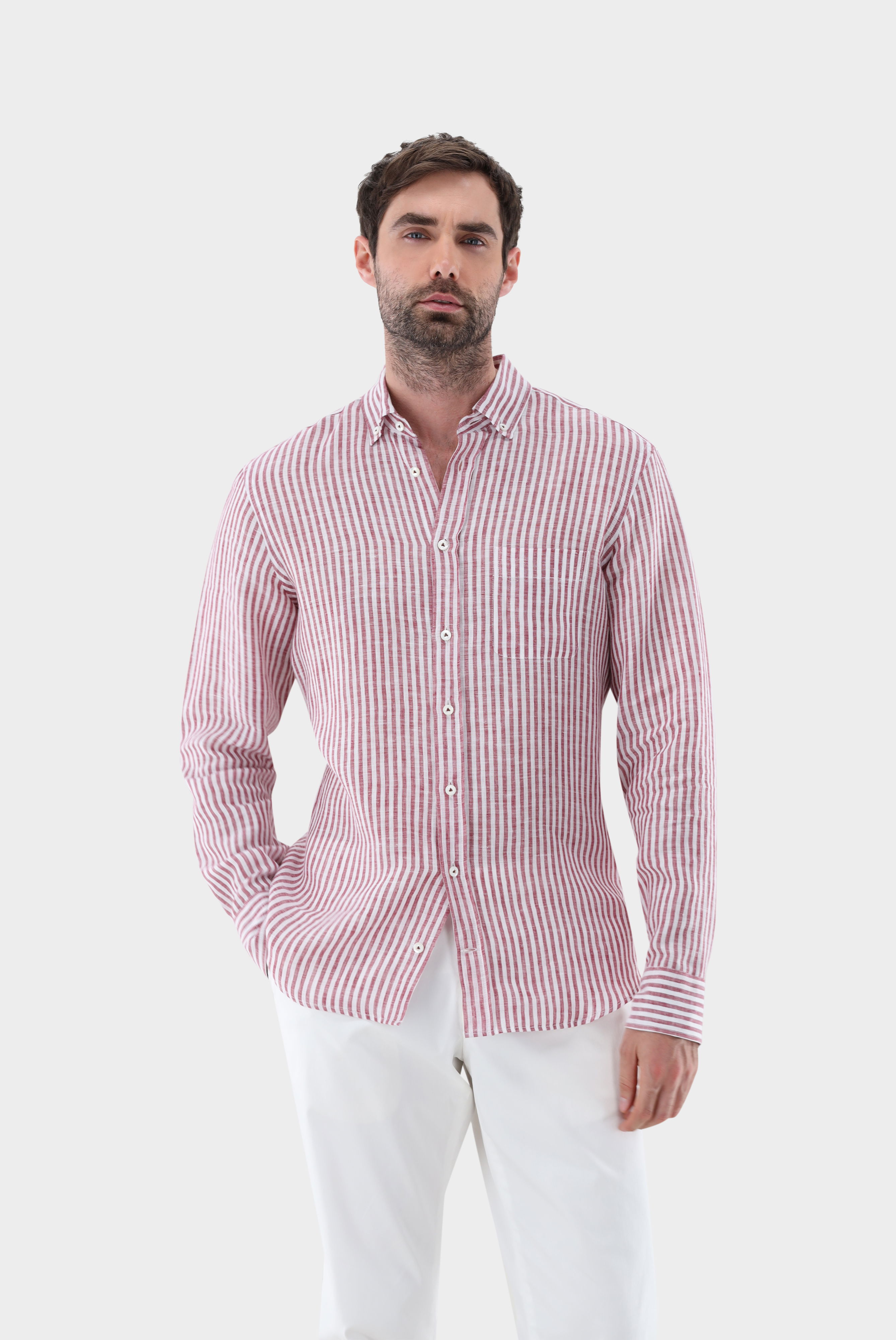 Leinenhemd gestreift mit Button Down Tailor Fit